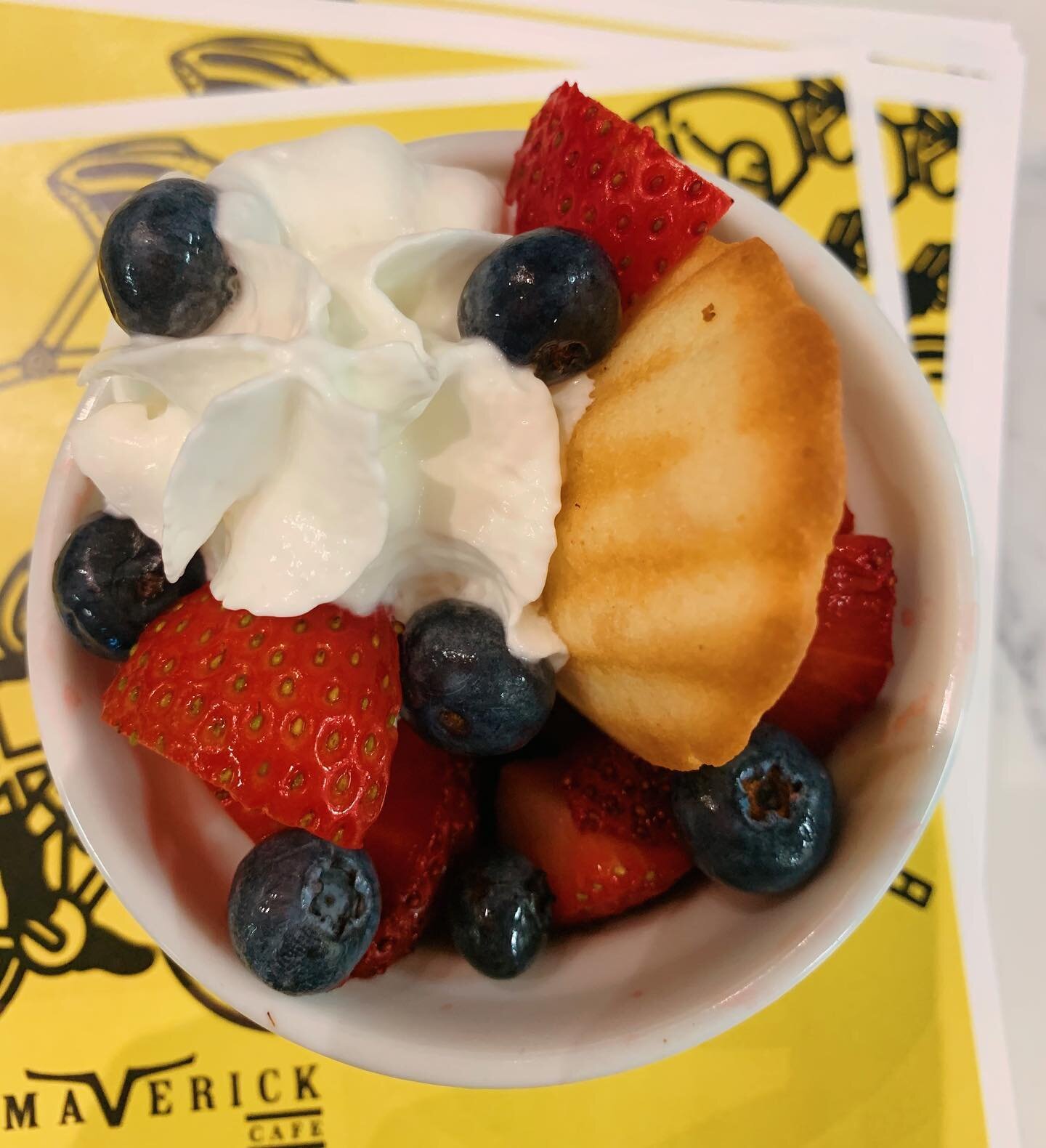 Madeleine &amp; fresh fruit! Topped w/ a dollop of whipped cream, this is a super refreshing treat to snack on while watching the race!
