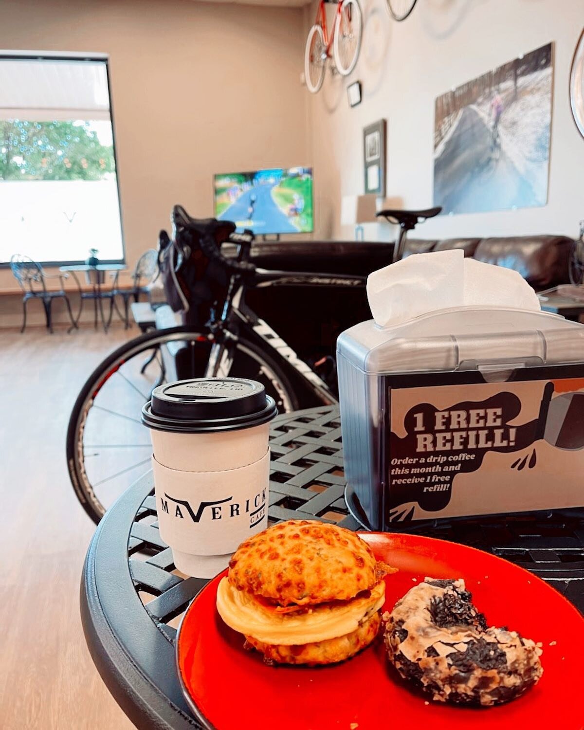 Come in and enjoy a cup of coffee and our bakery treats!! Our breakfast sandwiches and donuts are tasty!! 😋😋

#mavericks #bike #coffee #donuts #breakfast #food #cafe #yummy #treats #stopby #comeon #coffeeshop #coffeetime