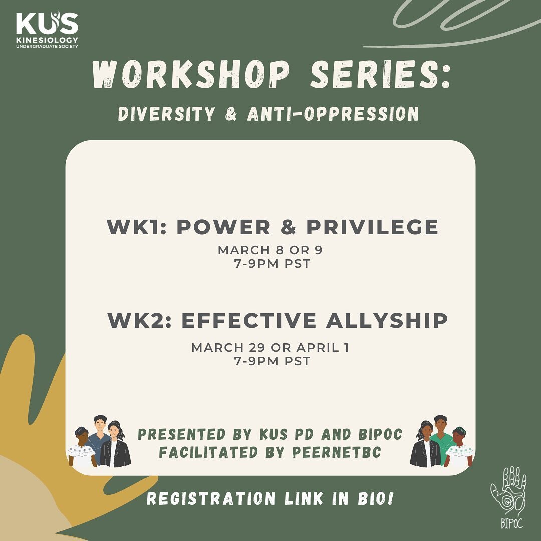Hey Kinners! 

Check out this opportunity to attend a series of anti-racism and anti-oppression online workshops delivered by the KUS BIPOC and Professional Development Committees in partnership with a community non-profit organization, PeerNetBC. By