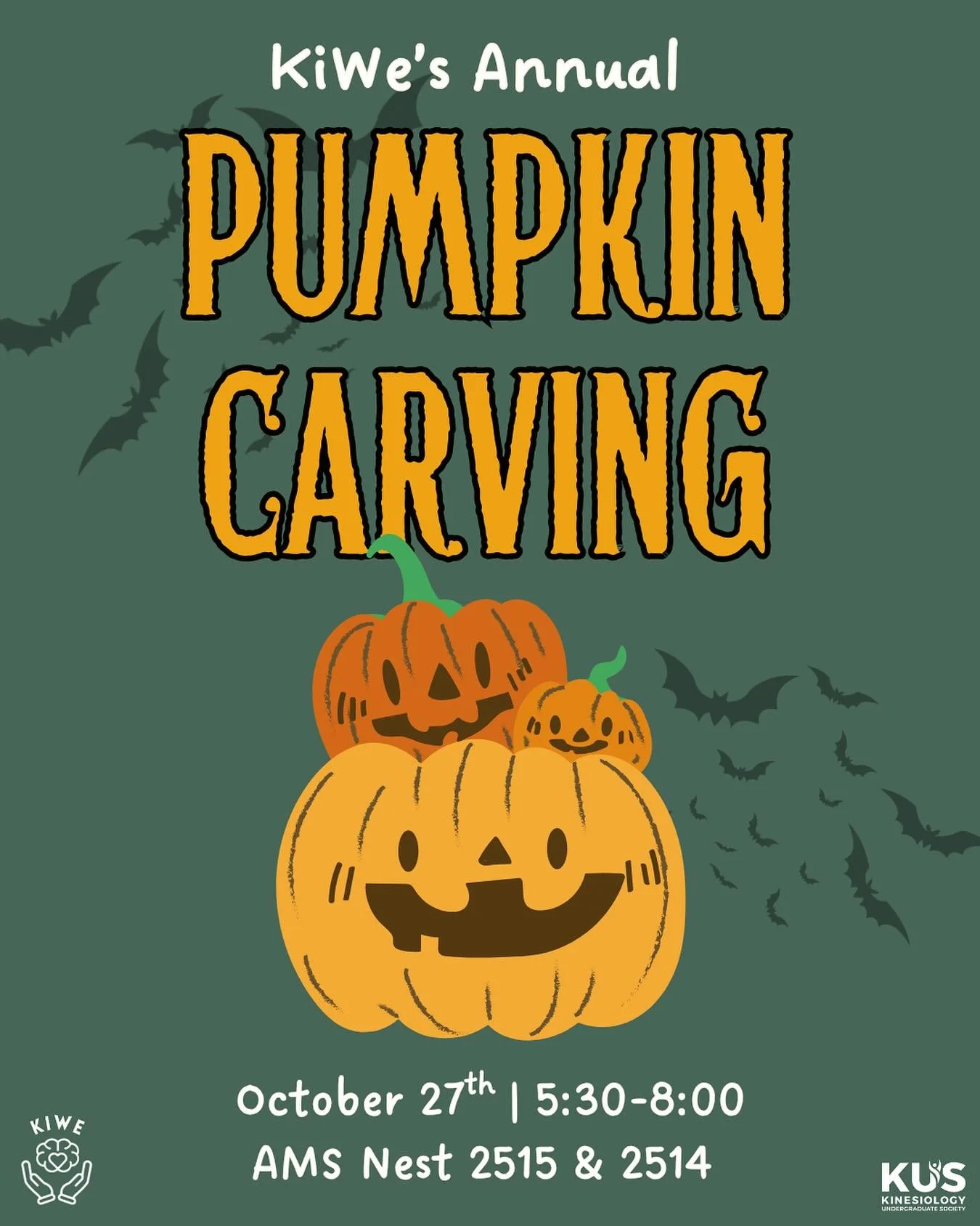 HEY KINNERS!! 
What do you call an athletic pumpkin?!
A JOCK O’ LANTERN๐๐๐๏ธโน๐ฝ‍โ๏ธ
KiWe is hosting their annual PumpKIN Carving eventโผ๏ธ 
Come carve, eat candy, hang out with some of your best friends and get ready for the spooky season