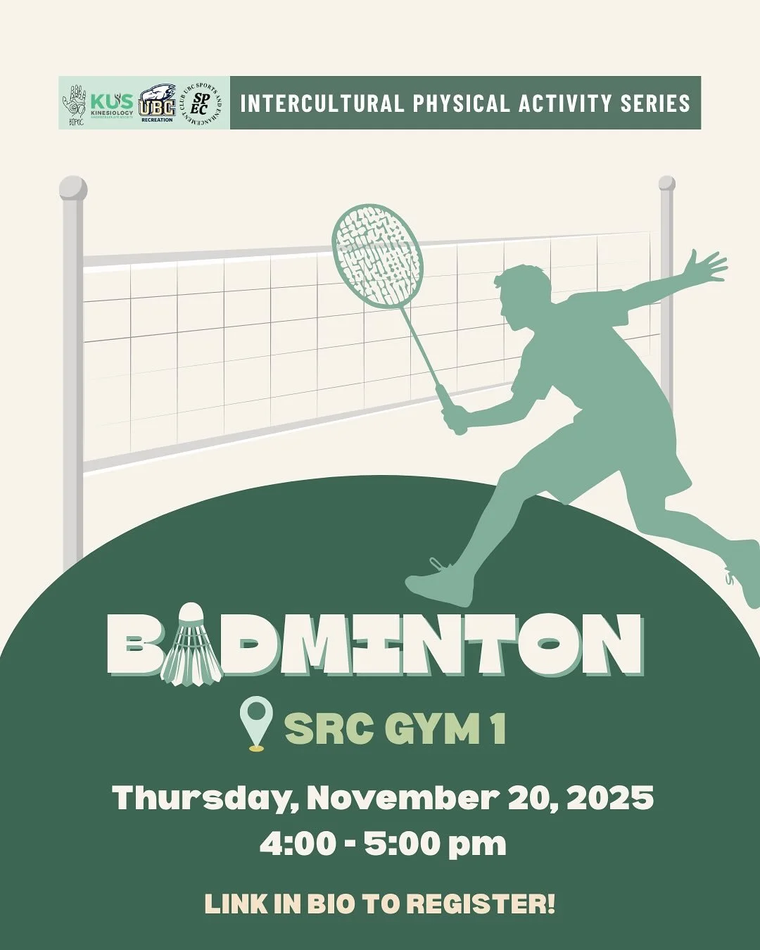 Rackets, Rallies, and Refreshments! 🏸

Join us for IPAS #2 Badminton on November 20th, 4&ndash;5 PM at SRC Gym 1!

Hosted to you by BIPOC x UBC Rec x SPEC. 

Register now! Link in bio.