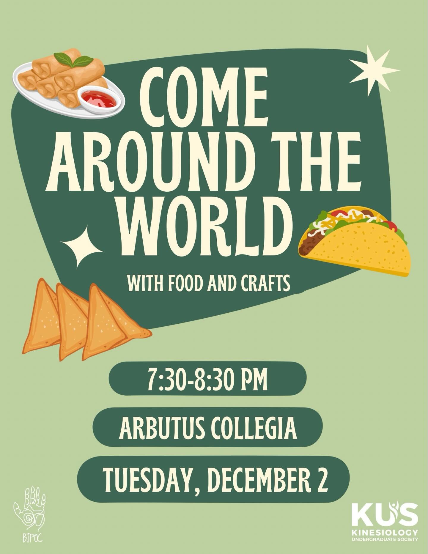 Come join us for a fun games and crafts night in the Arbutus Collegia from 7:30-8:30 PM on December 
2nd 💚

Open to all UBC students☺️

PS: There&rsquo;s going to be a lot of multicultural foods🤗