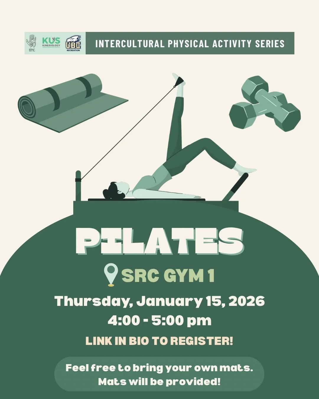 ✨New year, new moves!✨

Join us for IPAS Pilates 🧘&zwj;♀️
January 15 | 4-5PM | 📍SRC Gym 1

Mats will be provided, but feel free to bring your own. This is a free event with snacks. Don&rsquo;t miss out!

➡️ Swipe to learn more.

Register now! Link 