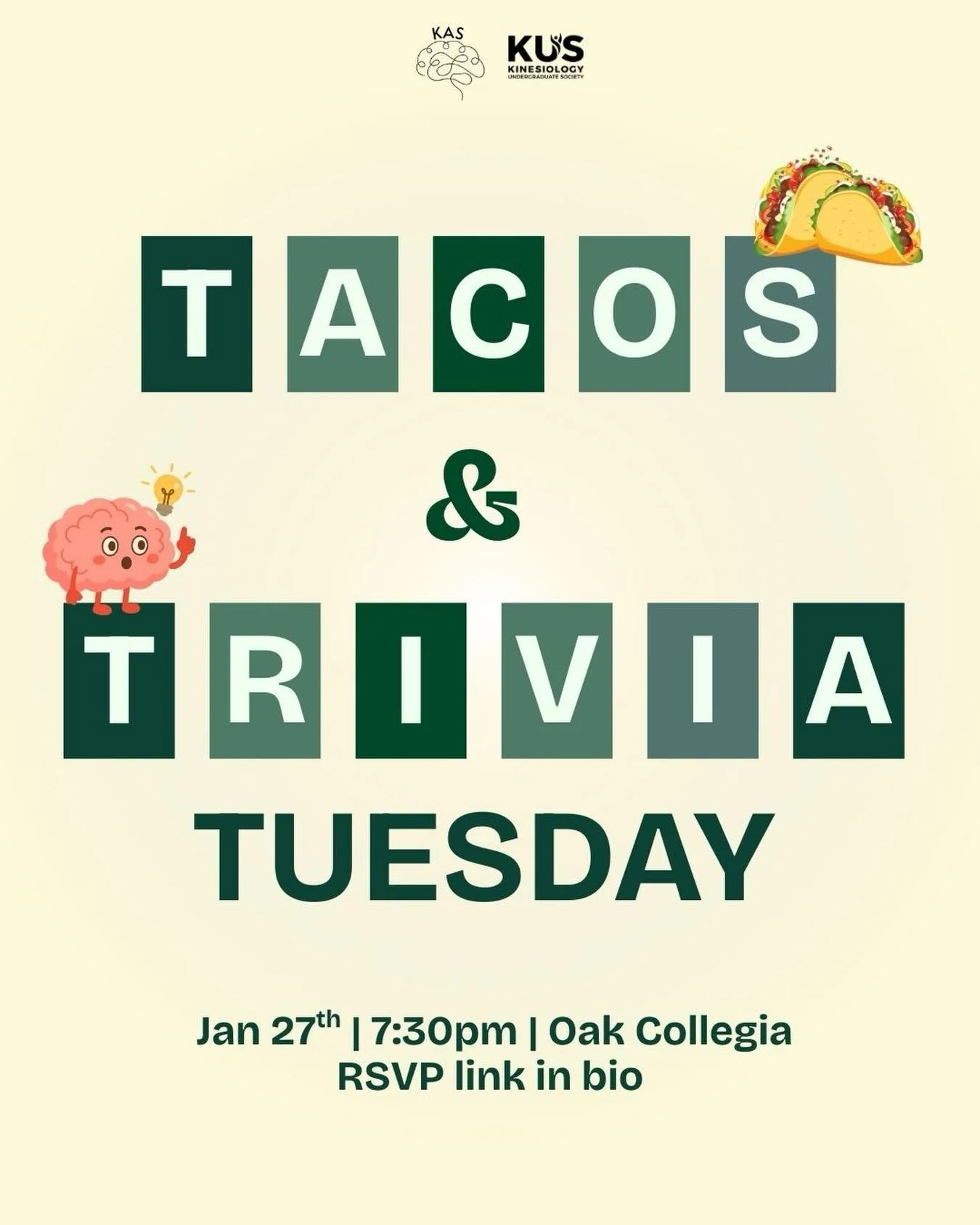 Na-cho typical trivia night! 🤔🪇

Come join us for an evening of delicious walking tacos (tacos in a chip bag!) and riveting trivia on all kin, sports, media, history, and general topics. Can&rsquo;t wait to see you there Kinners!!!🌵🌶️ 🌮 

RSVP u