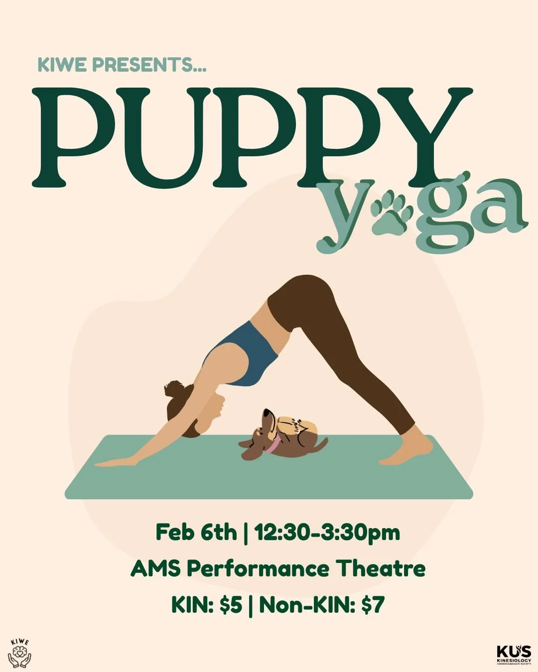 Homework galore? Stressed about midterms? 

Come join us at KIWE&rsquo;s Puppy Yoga 🐶 It&rsquo;s the perfect way to de-stress, paws and reflect, and have a great time with friends and your fellow kinners💚

We can&rsquo;t wait to see you there, let&