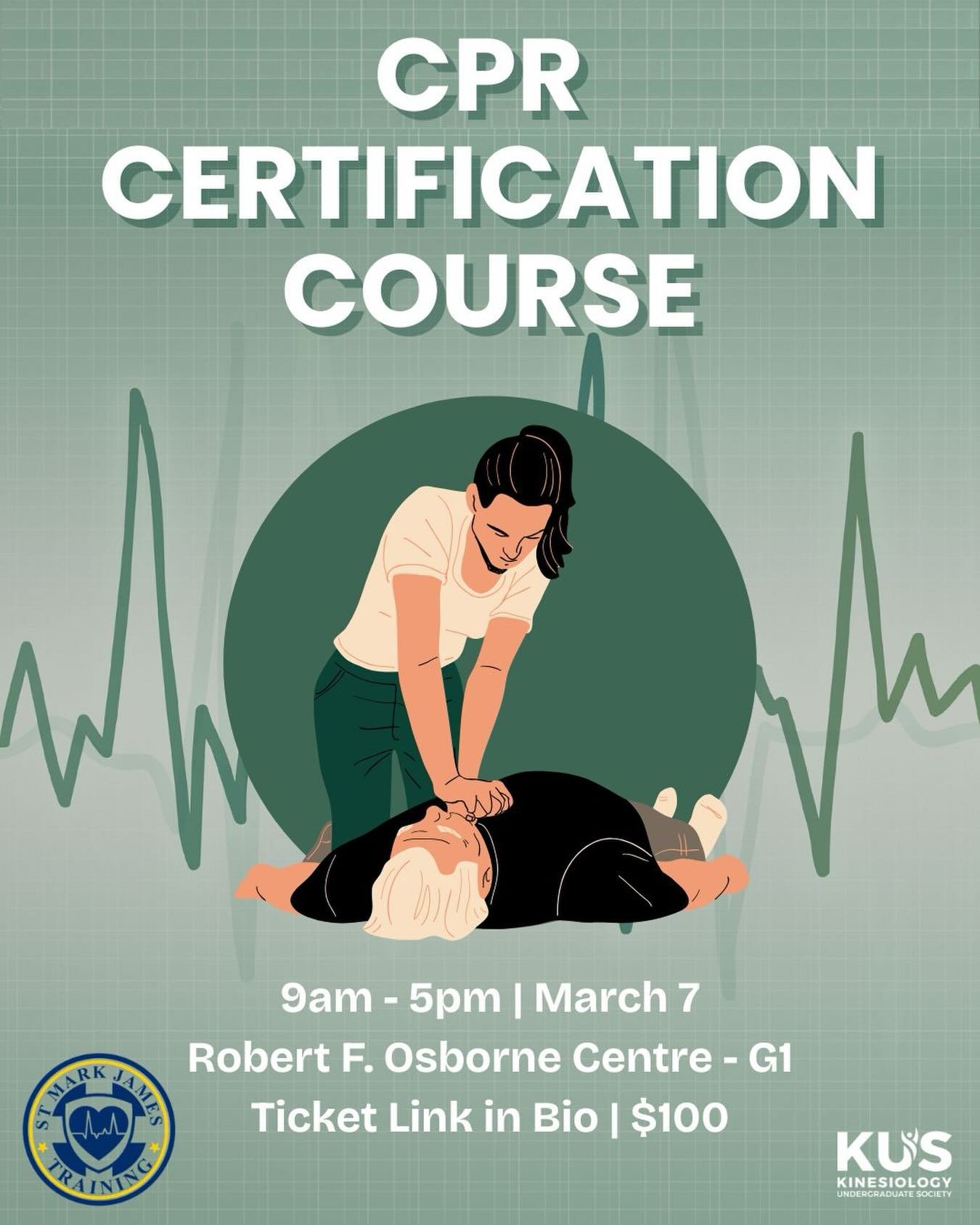 Hi Kinners! Ready to learn skills that could help you save a life? 🚑💚

We are partnering with St. Mark James Training to bring you an Emergency First Aid with CPR Level C &amp; AED training in an interactive 8-hour course. You&rsquo;ll learn about 