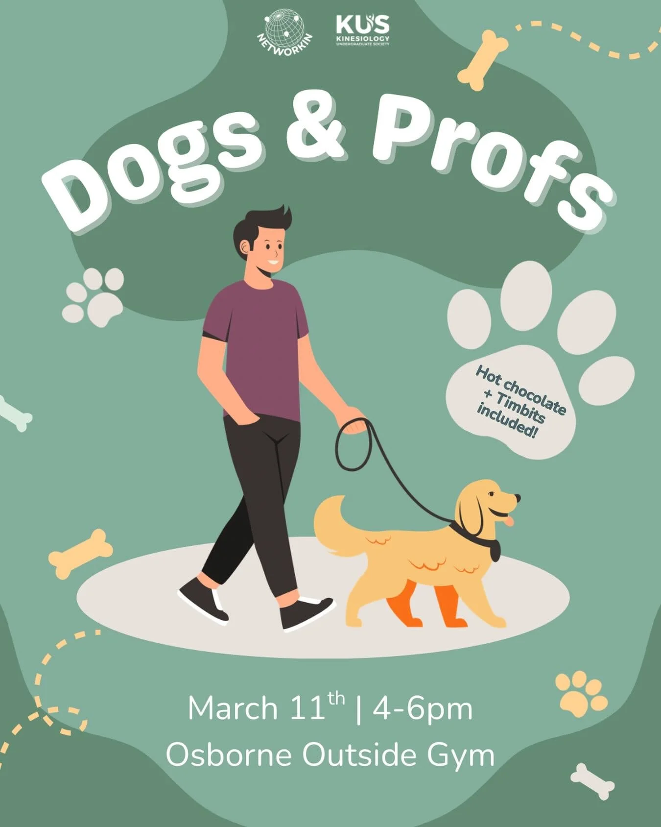 Hey Kinners!💚
NetworKIN presents our new event: Dogs n Profs! Where you can come ask your favourite KIN profs about classes while also getting the opportunity to meet the dogs of Kin!!🐶👩🏻&zwj;🏫

Join us in the outdoor gym at Osborne and grab som
