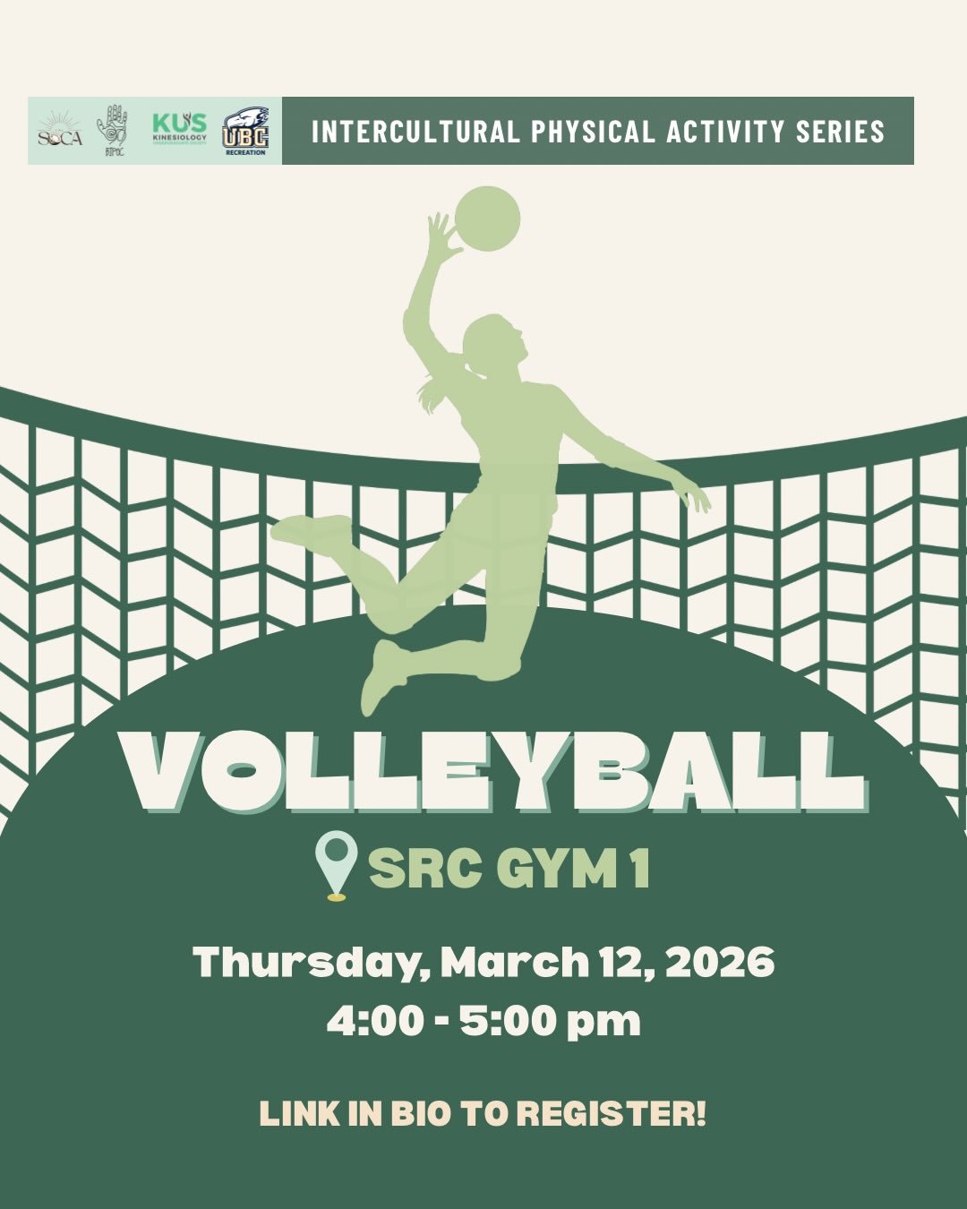 Spike, Set, Serve🏐

Join KUS BIPOC AND UBC SOCA for IPAS Volleyball 💚
March 12 | 4-5PM | 📍SRC Gym 1

Get ready to move and show off your volleyball skills! This is a free event with snacks. Don&rsquo;t miss out!

➡️ Swipe to learn more about the h