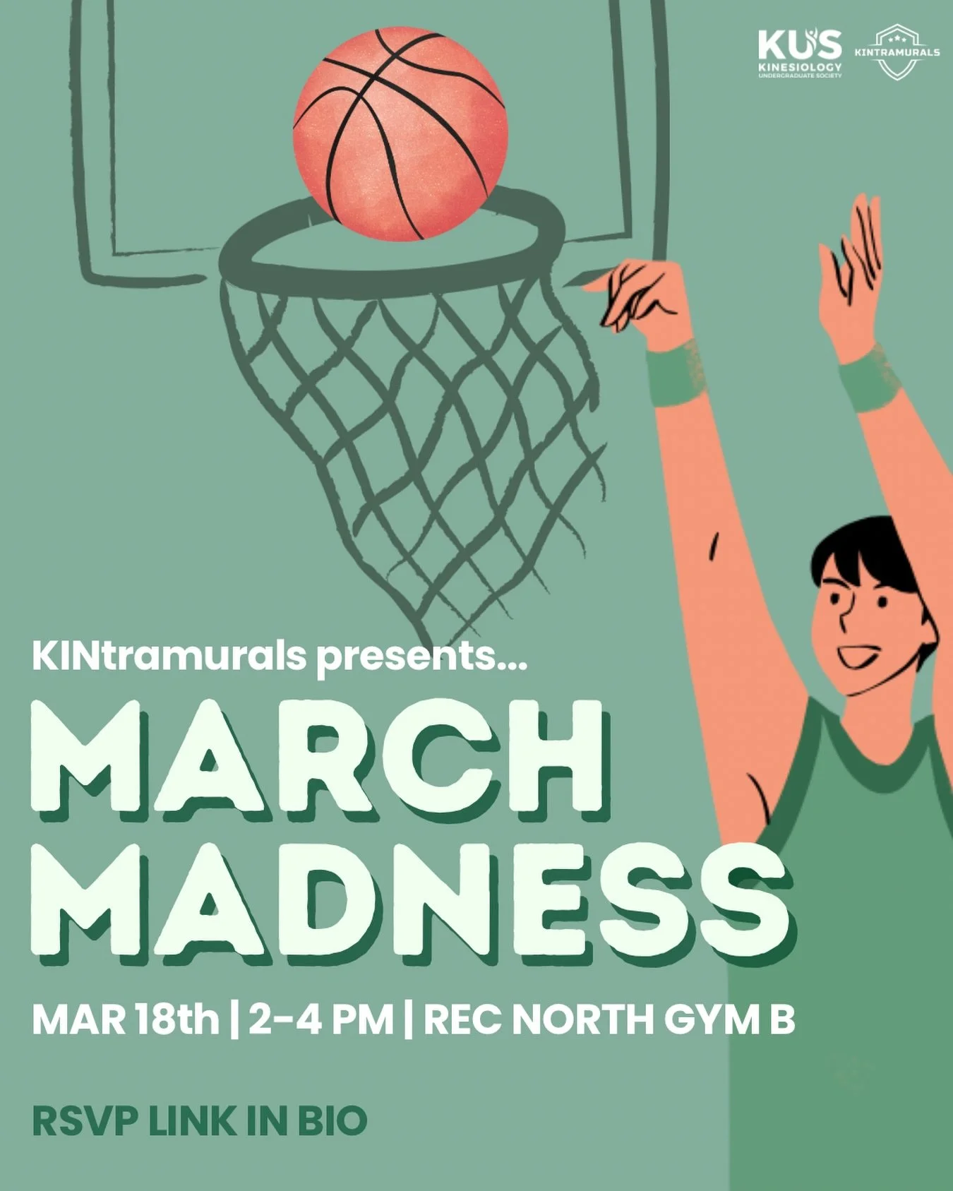 Hey Kinners! 🏀🔥🏆

It&rsquo;s time to channel your inner Steph Curry for KINtramurals March Madness! ⛹️&zwj;♂️💨 Gather your squad for some high-stakes 3v3 action on the half-court with a playoff bracket too! 📈🔥

There&rsquo;s only space for 8 te