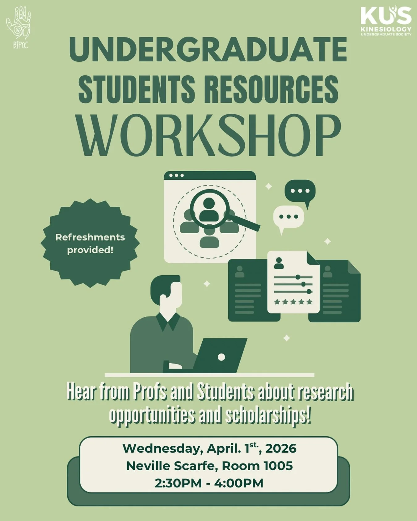 Join our Student Resources Workshop to learn how to find and apply for scholarships, discover research opportunities, and hear directly from professors and students about how to get involved! 

Don&rsquo;t miss out, your future self will thank you👀