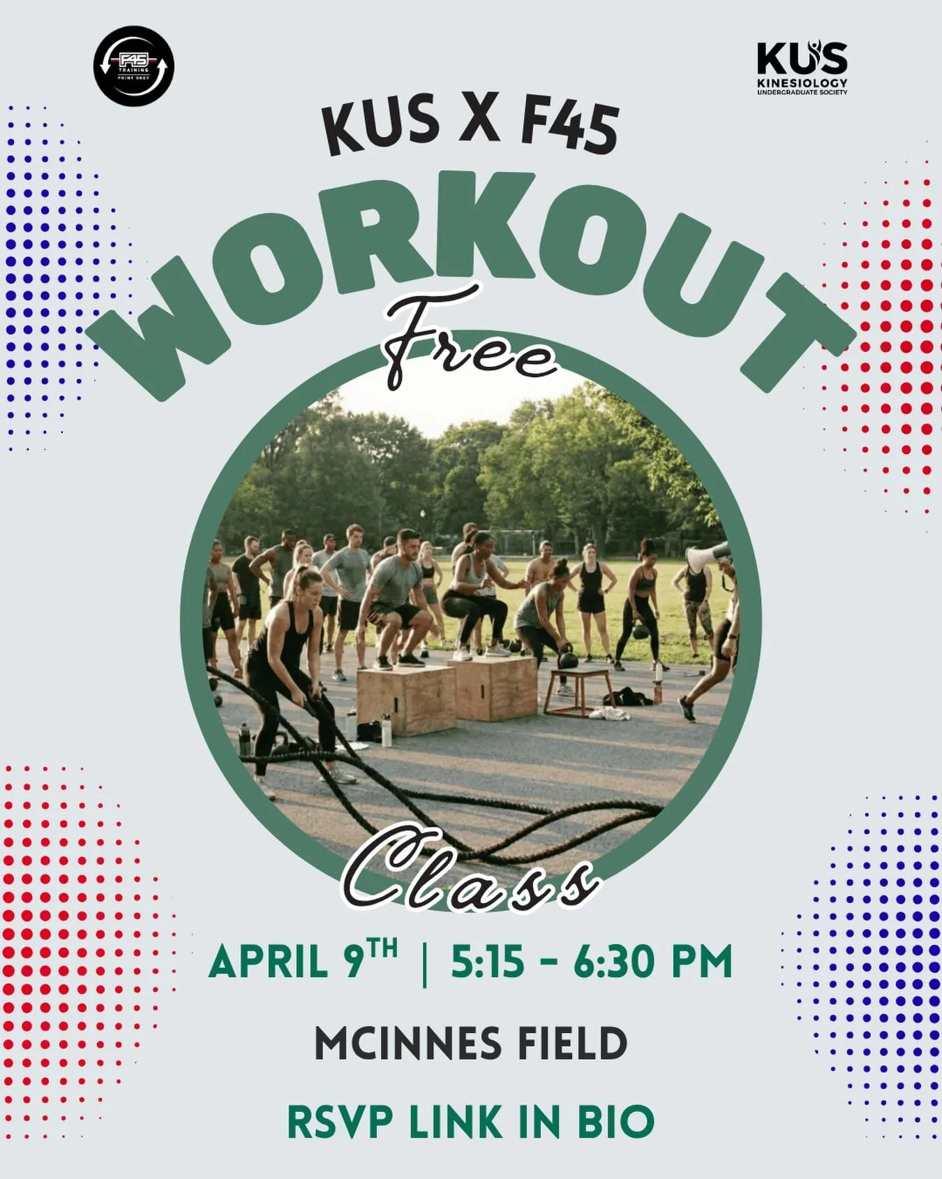Hey Kinners!💚

We know exam season is here, we can&rsquo;t let it stop us from staying active. Come sweat it out at a guided workout with (K)US x F45💪

Bring your own mat or borrow one from us, we&rsquo;ve got you covered. 🏋️&zwj;♂️

Check-in is a