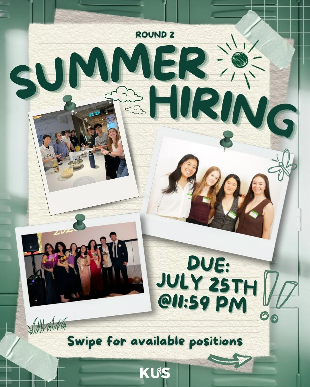 Hoping to get KINvolved but missed out on round 1?

Round 2 of KUS Summer Hiring is officially open! If you&rsquo;ve been looking for a way to meet new people and make an impact in the Kinmunity, we&rsquo;d love to have you on our team🫂💚

Applicati