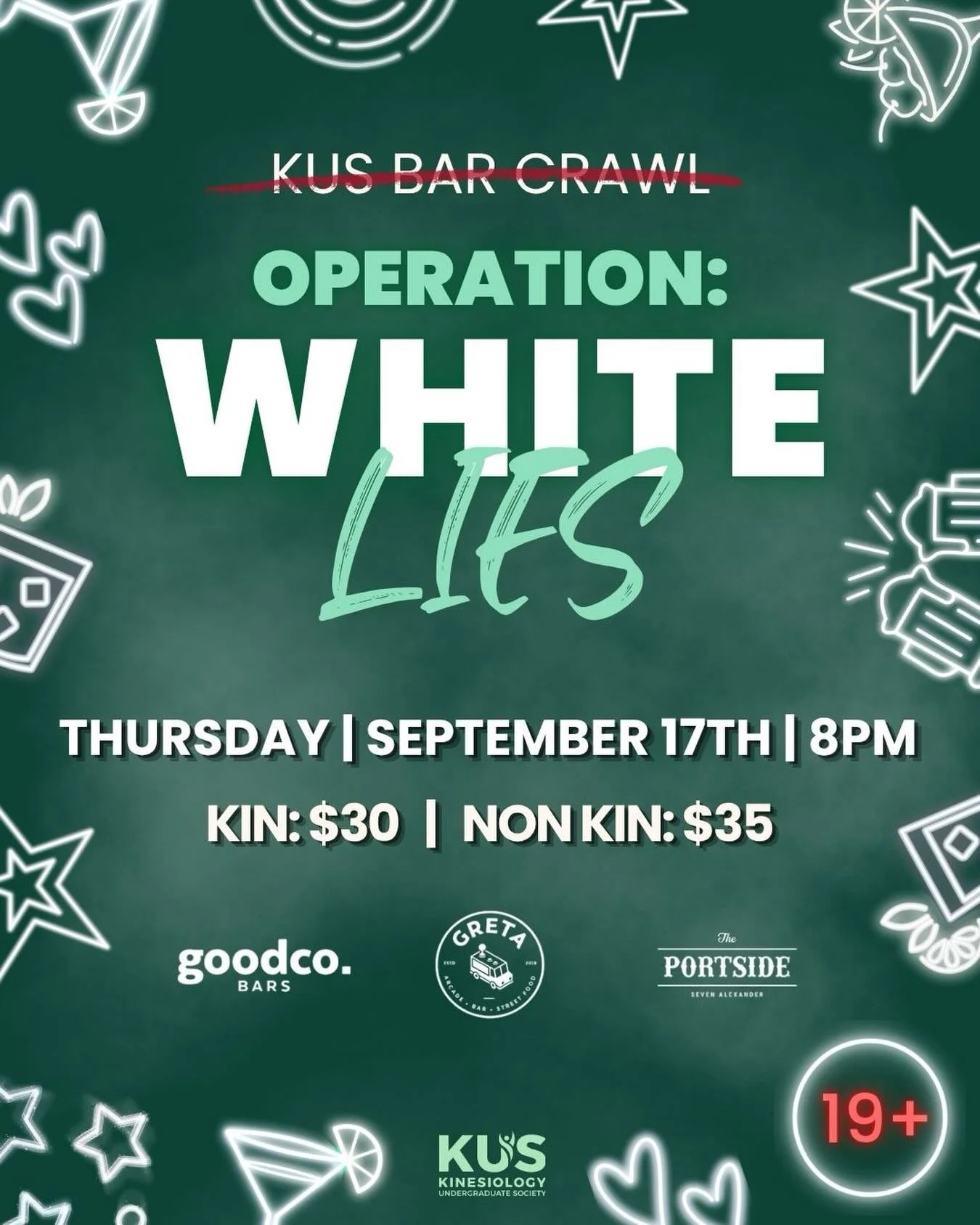 Got a little white lie? 👀 Put on a white shirt and get ready to start the year off right with your fellow Kinners &amp; friends! 

Join us for one of the most anticipated KUS nights of the year, featuring exclusive drinks, fun games and a night to m