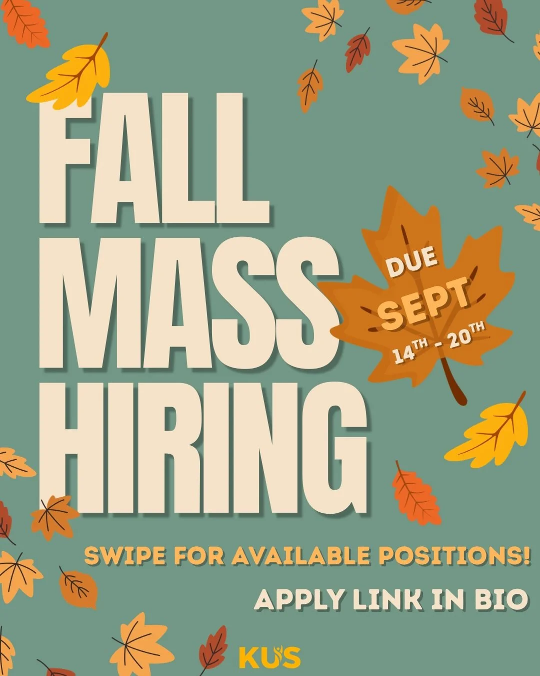 ATTENTION KINNERS‼️‼️

Have you been wanting to get KINvolved and be apart of an amazing KINmunity?💚✨

Applications for our FALL MASS HIRE are officially open, swipe to see available positions!!🍁📢💼

Check out all the KINmazing positions every por