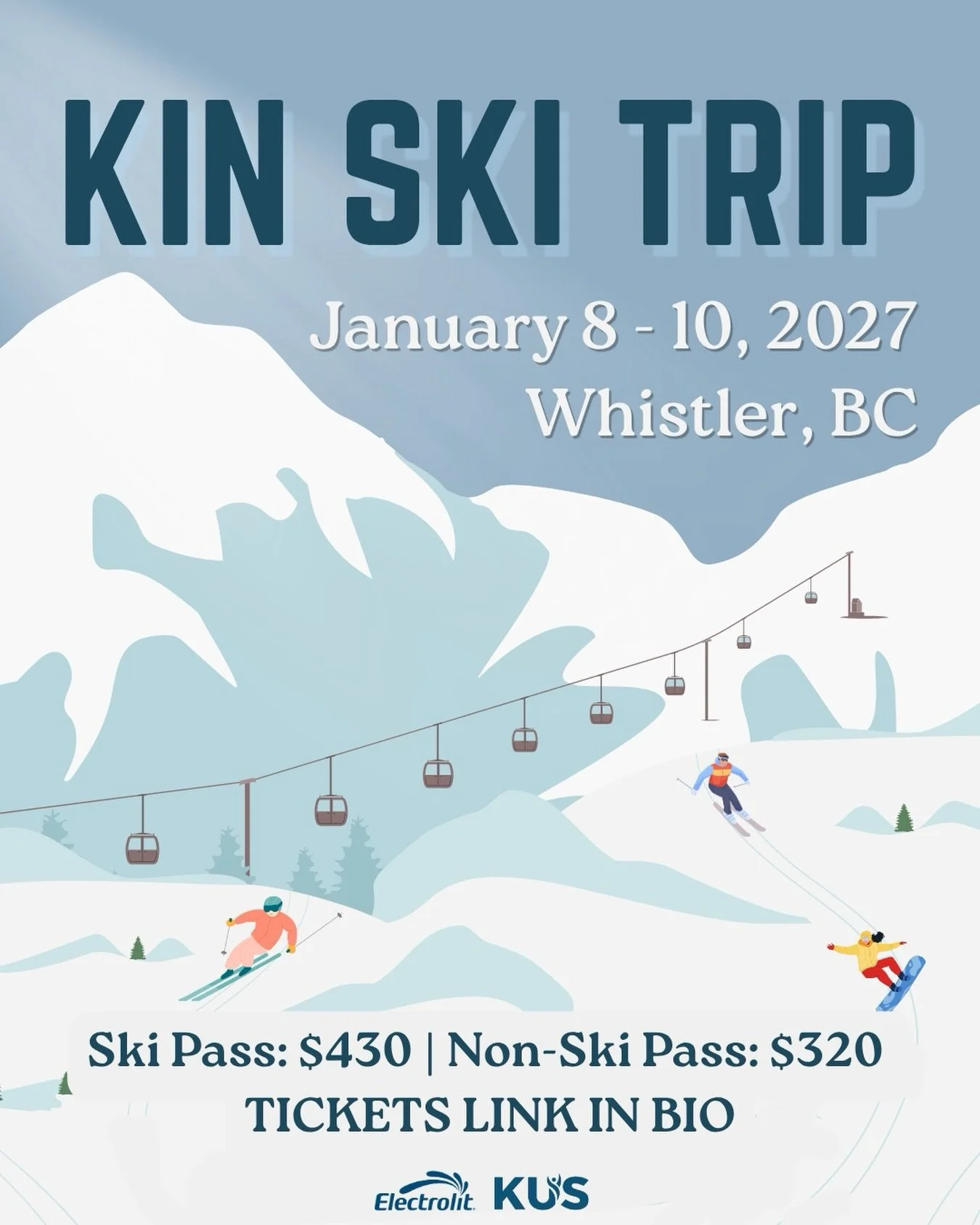 Hey Kinners!💚

The highly anticipated annual Whistler Ski Trip is here!⛷️❄️

Join us for an unforgettable weekend🏔️🌞 Whether you&rsquo;re shredding the slopes or hitting it up at apr&egrave;s-ski, this trip is the perfect way to kickstart the new 