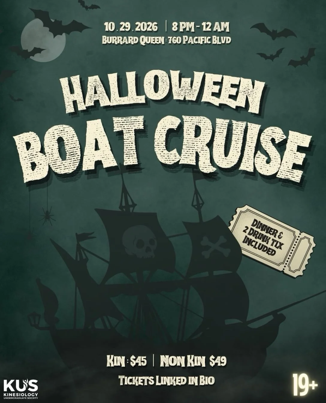 Get ready for the most spooktacular night on our annual HALLOWEEN BOAT CRUISE 🚢🎃

Join us for a frightfully fun night with 2 FREE drinks, food, a Best Costume Contest, and a Selfie Contest! 👯📸
Dress up in your best Halloween costume and bring you