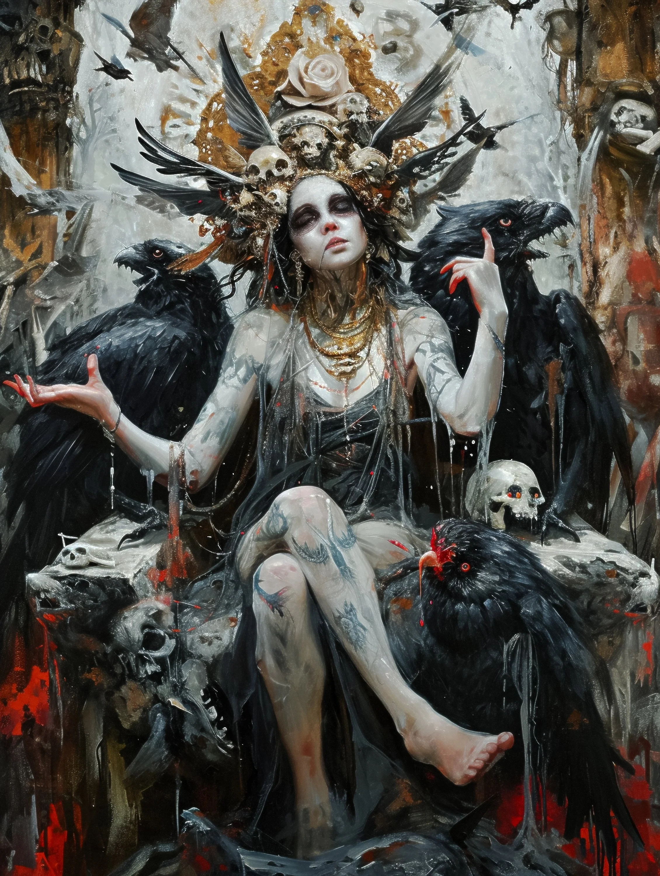 Hekate (gauche ink watercolor, unfinished)