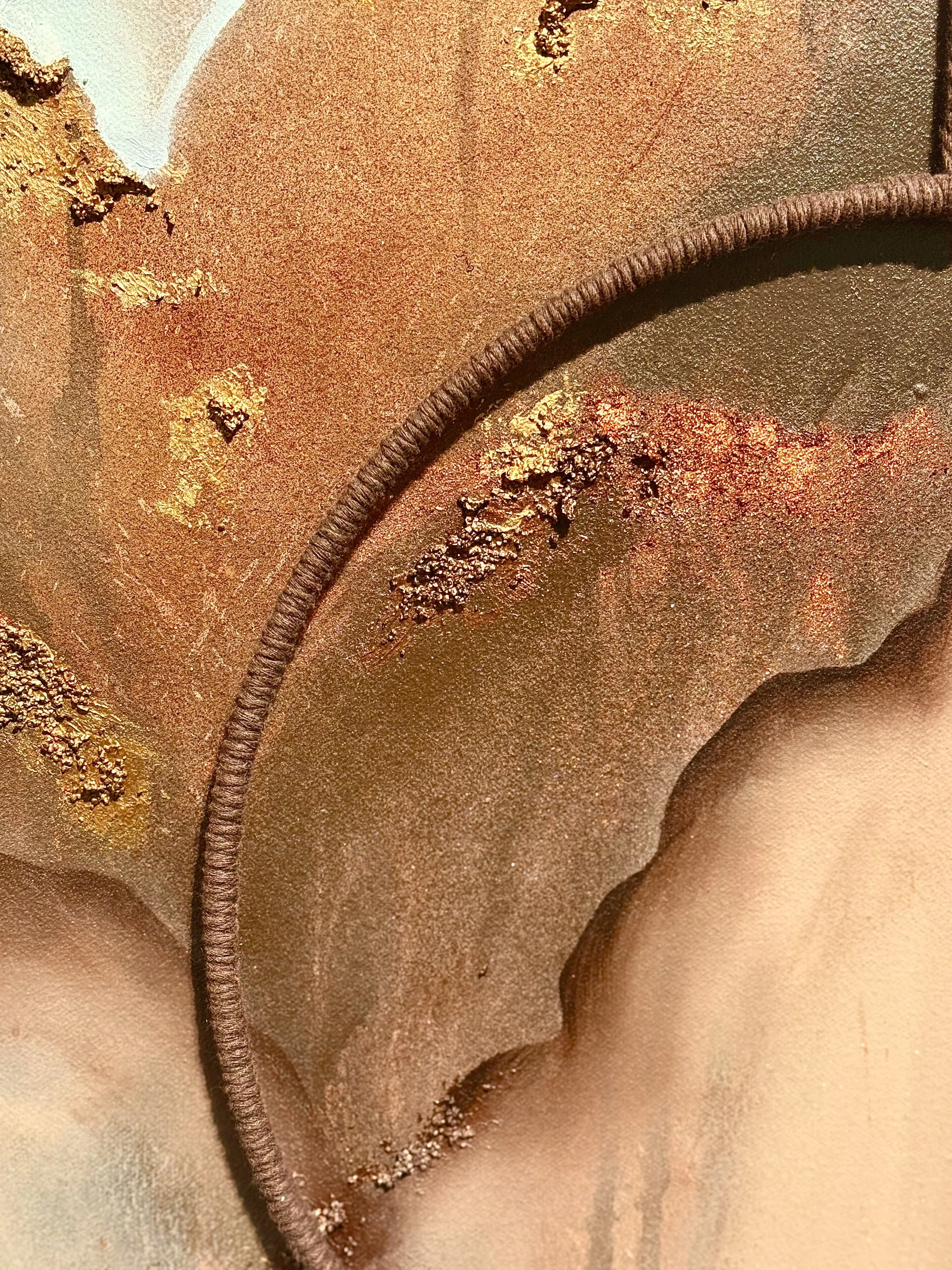 You may encounter, 2026, Detail
Acrylic, aerosol, metal powders, and dyed cotton cord on canvas
72” x 25 ½” x 17”