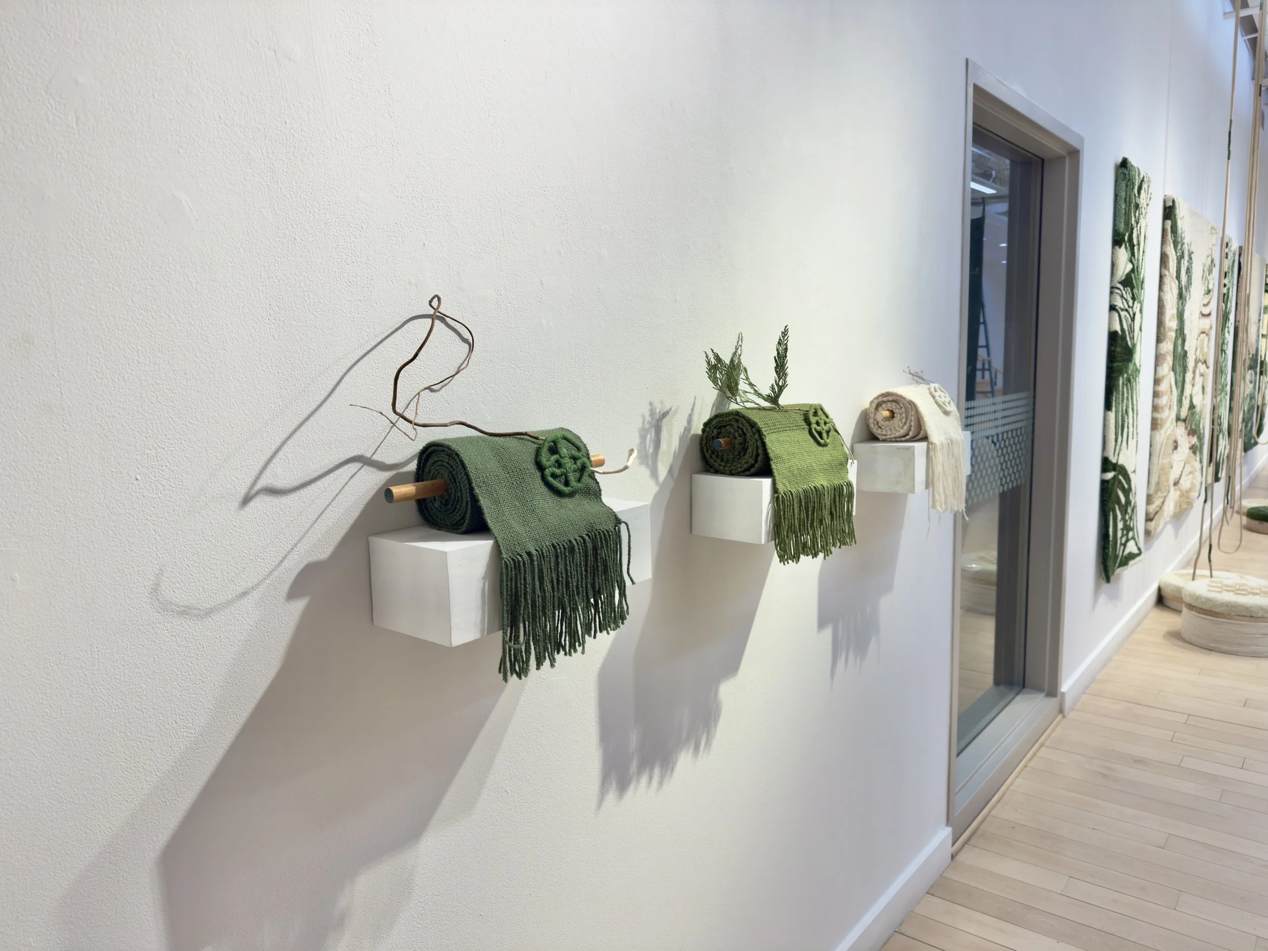 Propagate Through Space and Time Dimensions variable
Acrylic yarn, wood, branch, pine, audio samples 2026