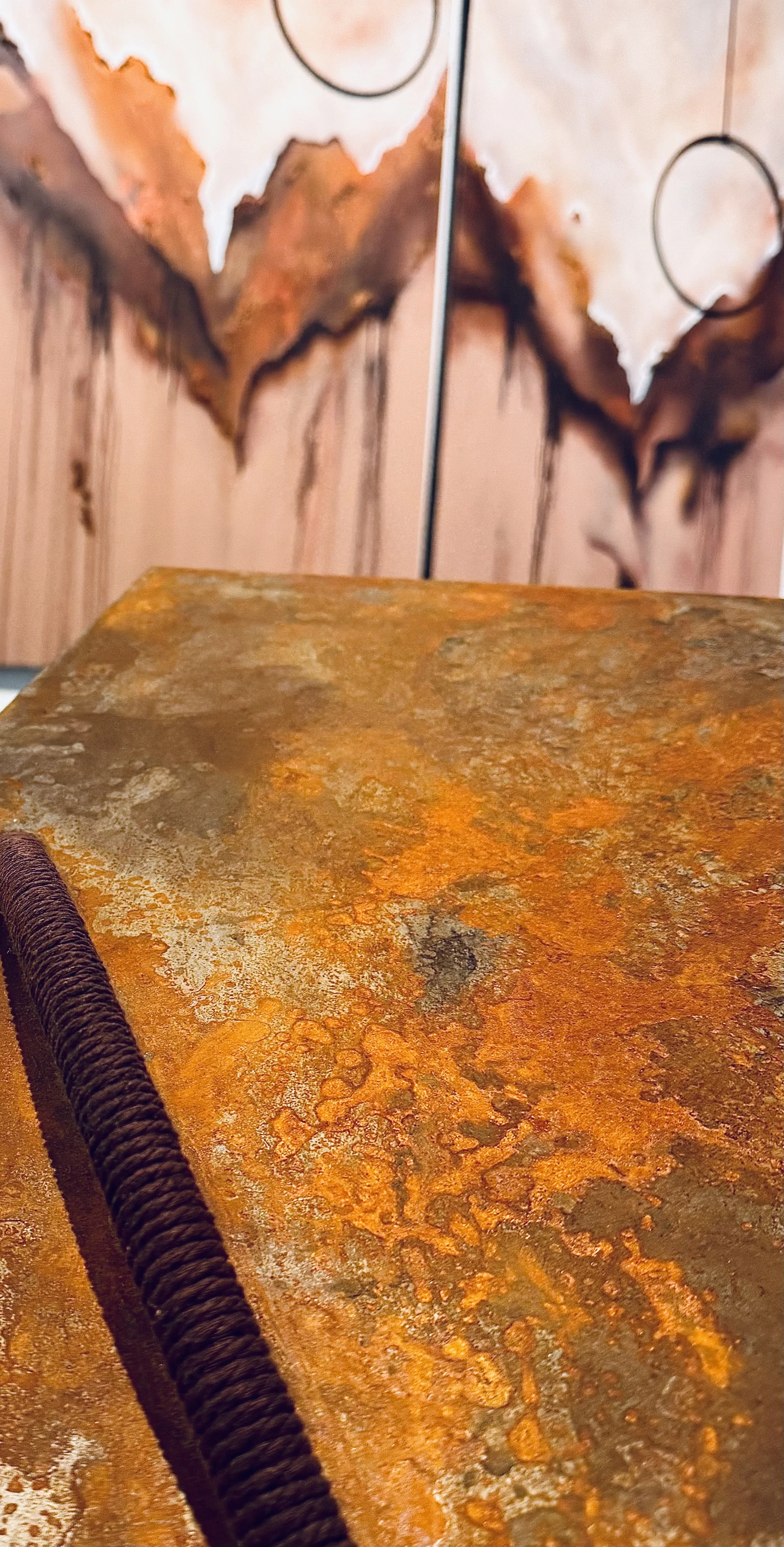 The echo that helps recover my equilibrium, 2026, Detail
Dyed cotton cord, hand rusted steel
27” x 25” x 16”