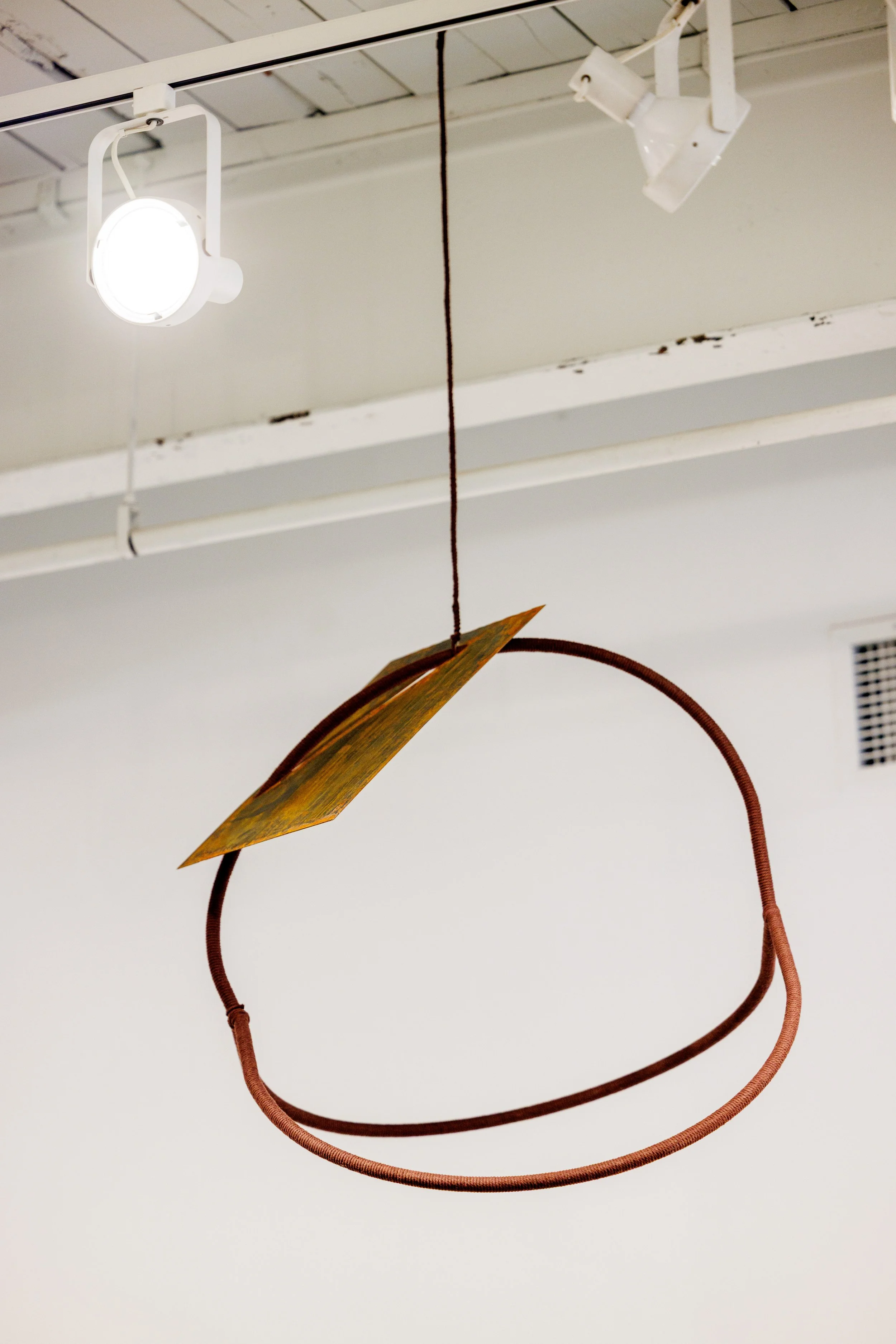Rid my small ear canal of them all, 2026
Dyed cotton cord, hand rusted steel
20” x 12” x 16”