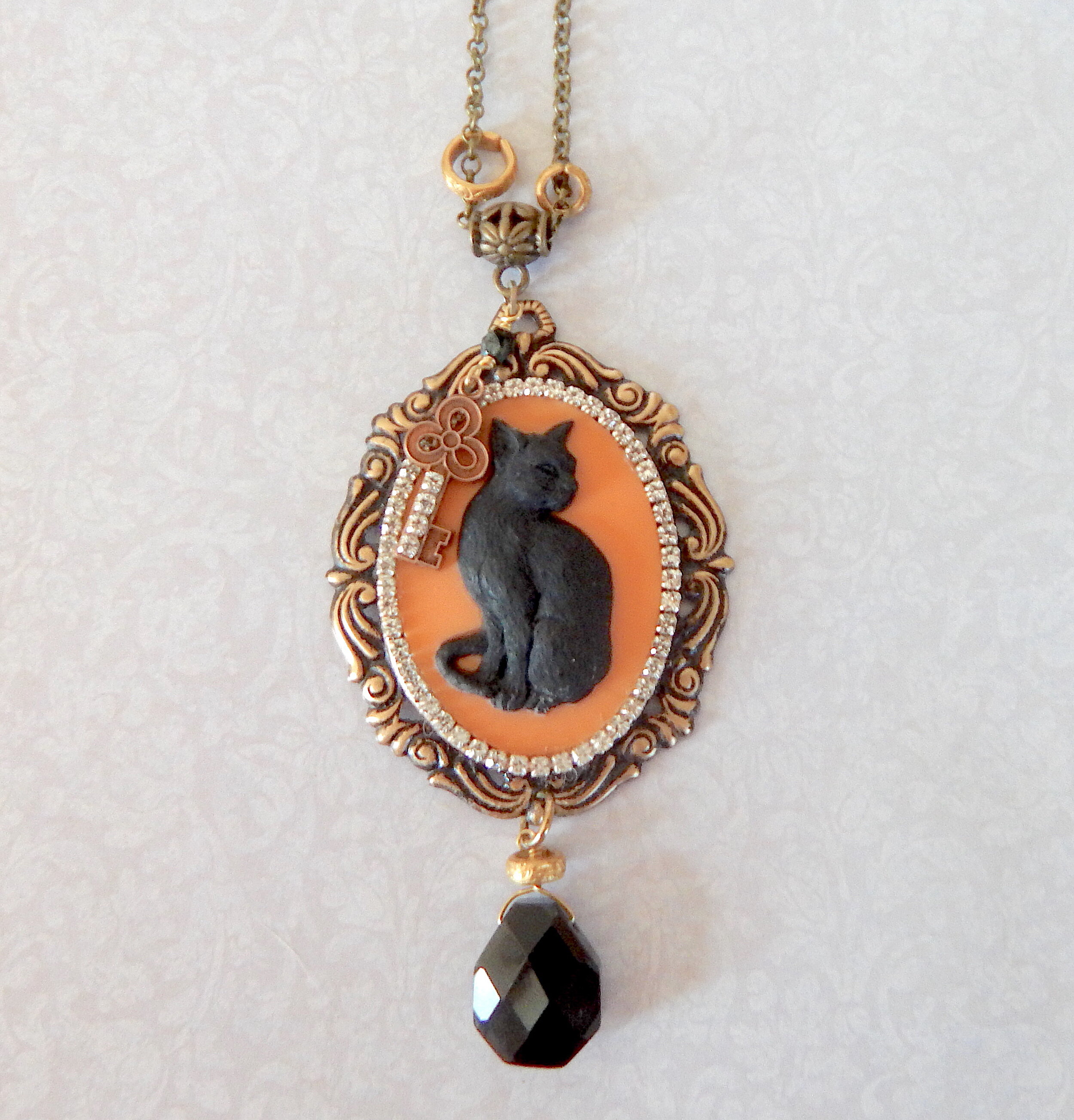 Black Cat Cameo Necklace