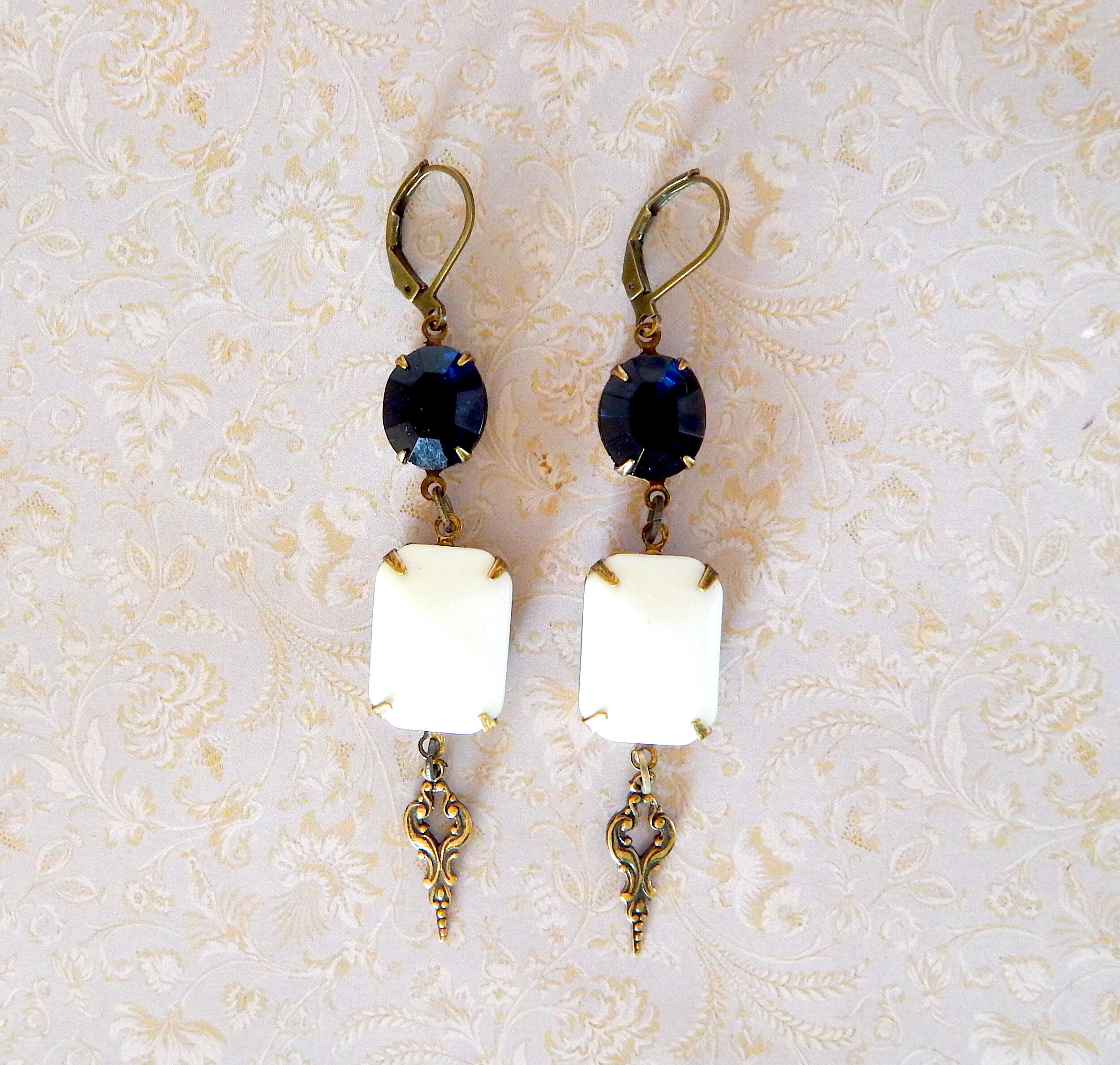 Large Retro Chunky Rectangle White Glass earrings