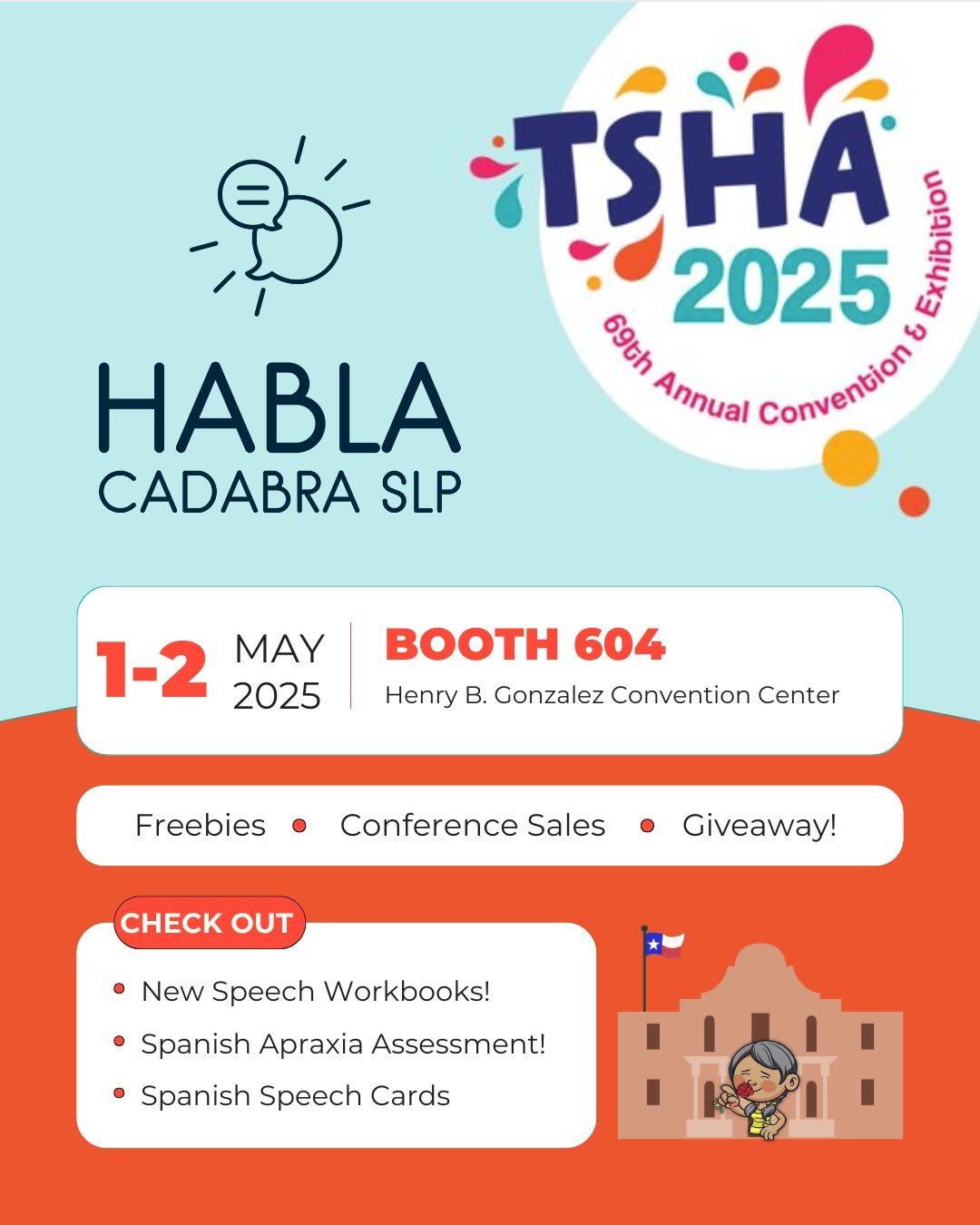 Wanna see our materials in person?!
Come check out Booth 604 at #tsha2025 to see all of our Spanish resources for your caseload. We'll also be doing a conference giveaway! We can't wait to see you!
#slp #bilingualslp #latinaslp #terapiadehabla #slp