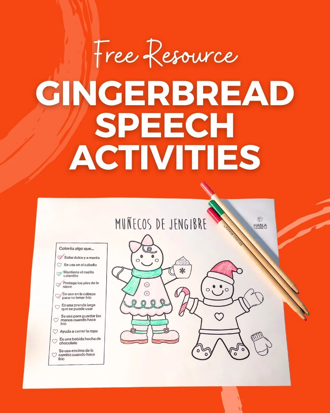 FREE SLP Download! 

Bring some gingerbread fun into your speech sessions with this bilingual (English + Spanish) gingerbread cookie activity pack!

Inside the free download:
🍪 Playdough visual recipe + sequencing activity

🎨 Gingerbread boy &amp; 