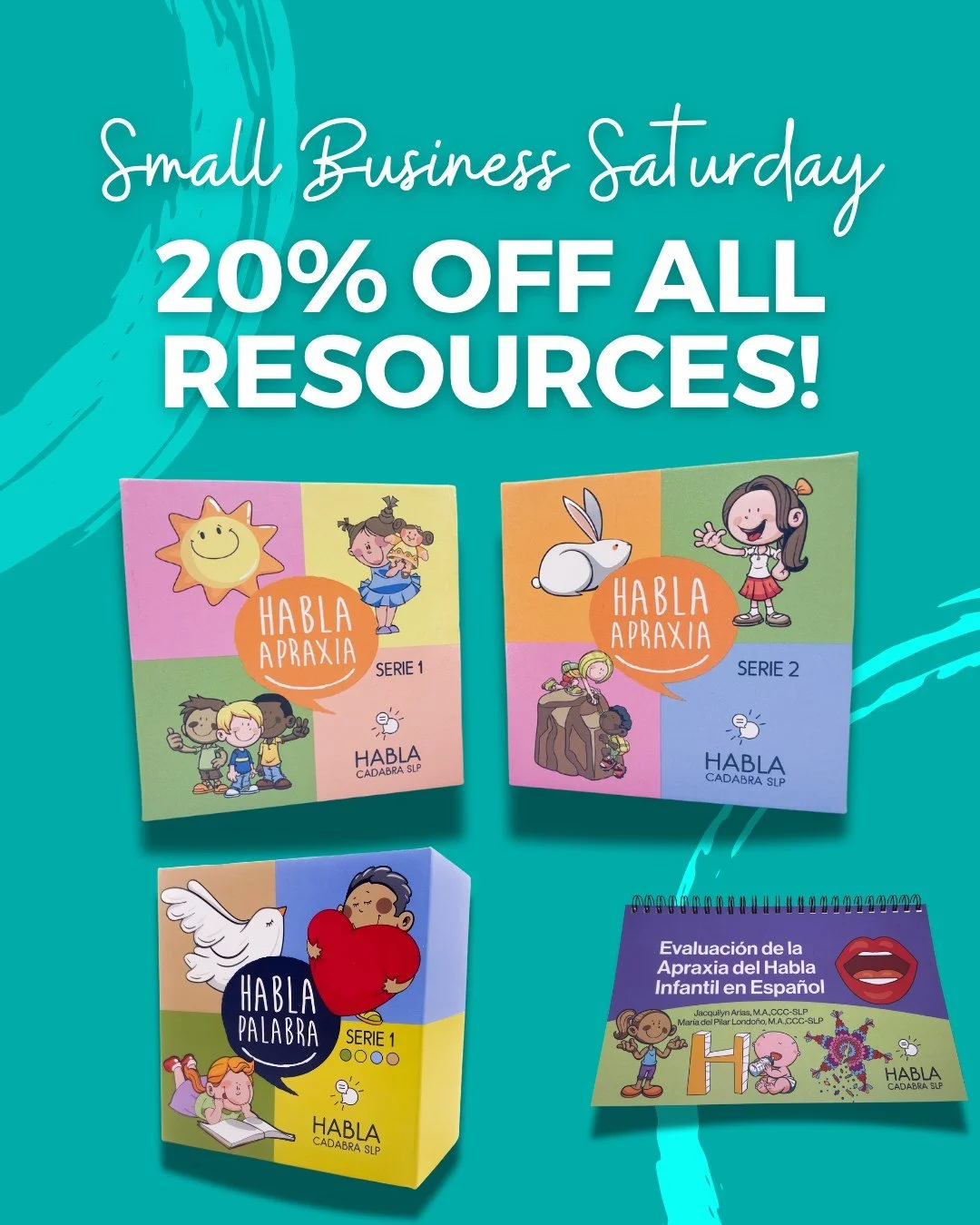✨ Small Business Saturday Sale! ✨
Enjoy 20% off all Habla Cadabra SLP resources!

Thank you for supporting our small business - every purchase, message, and share truly means the world to us! 

Getting ready for December (or trying not to spend right