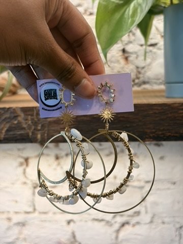 MOON WITH ROCKS Moonstone Crystal Wired Earrings