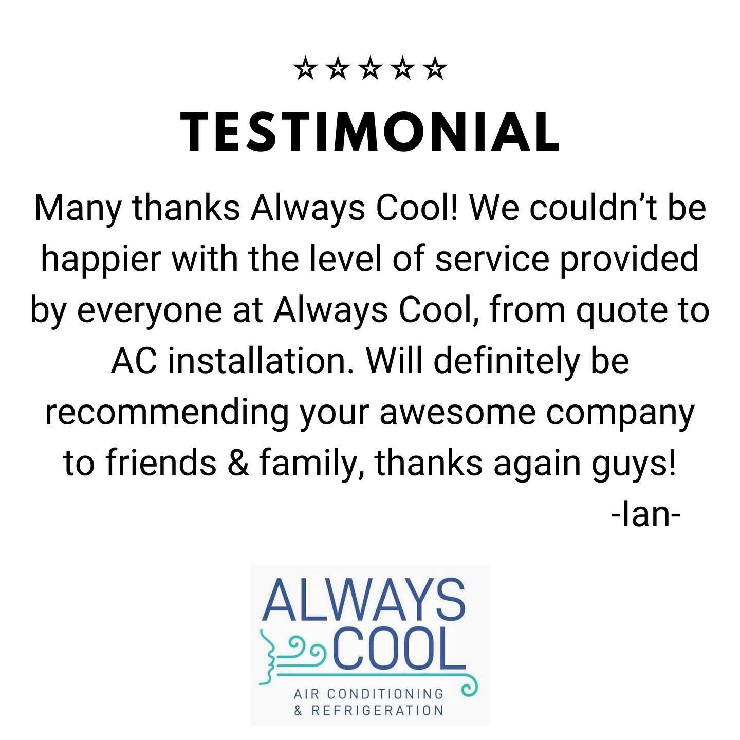 //Customer reviews make our day//

Thank you Ian for taking the time to give us this fantastic review, we really do appreciate it!

You've made our day☀️

All the very best from the Always Cool team!

#alwayscoolairconditioning #alwayscool #testimoni