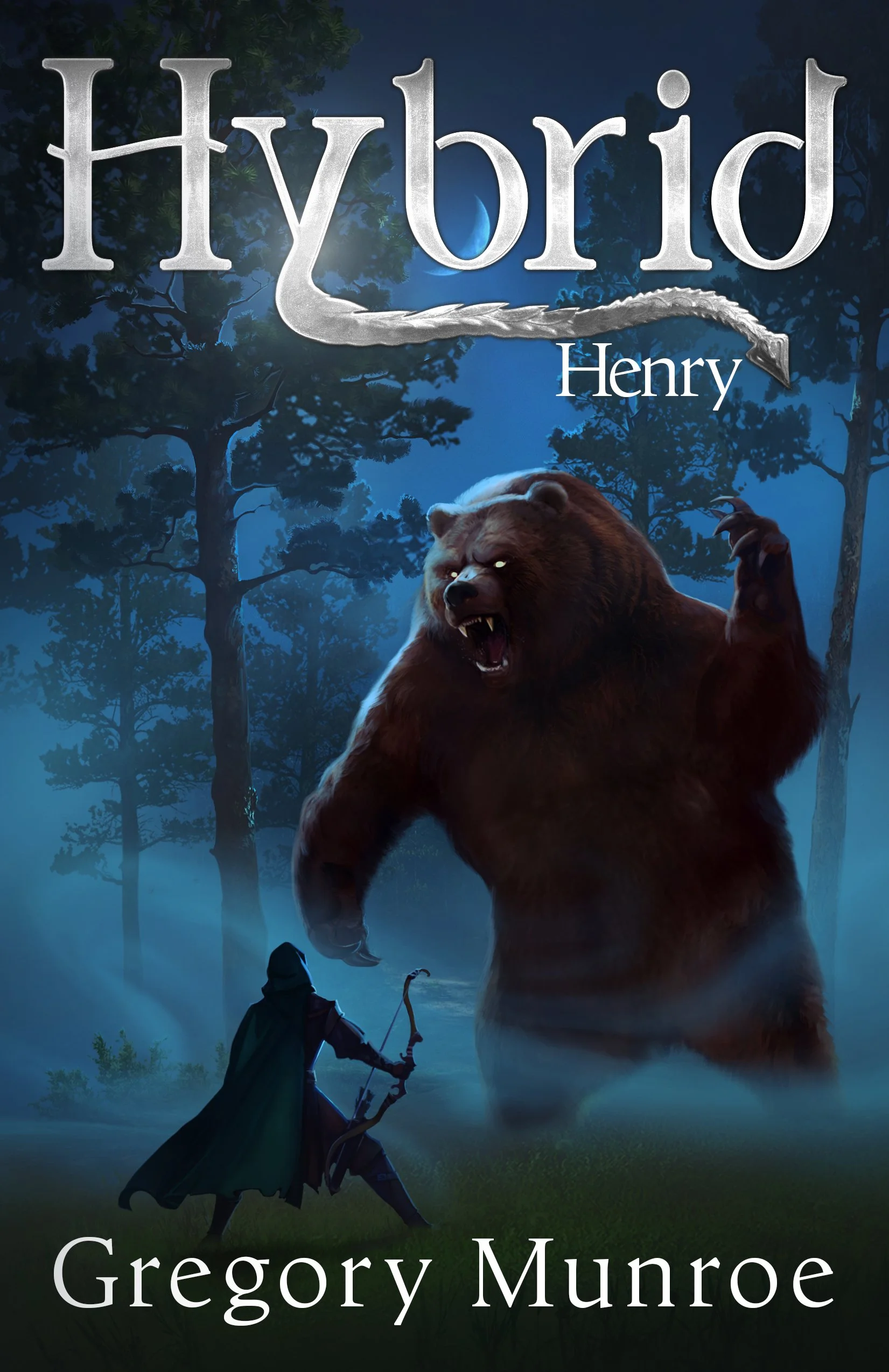 Fantasy book cover featuring noble boy wielding bow and arrow against a bear