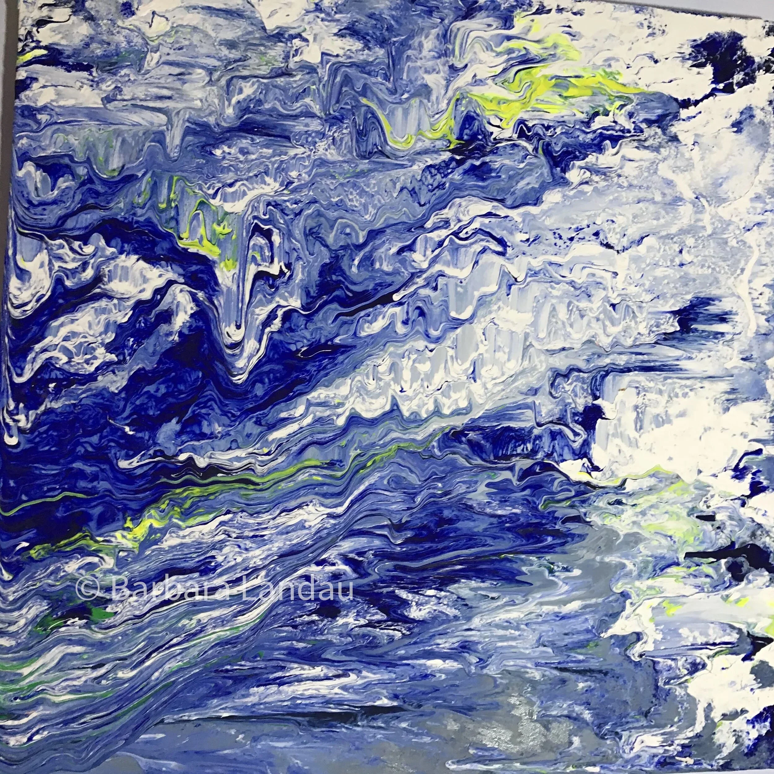 Whitefall Rapids ©️2012 Barbara Landau - Acrylic on Canvas - 30” x 30” x .75”