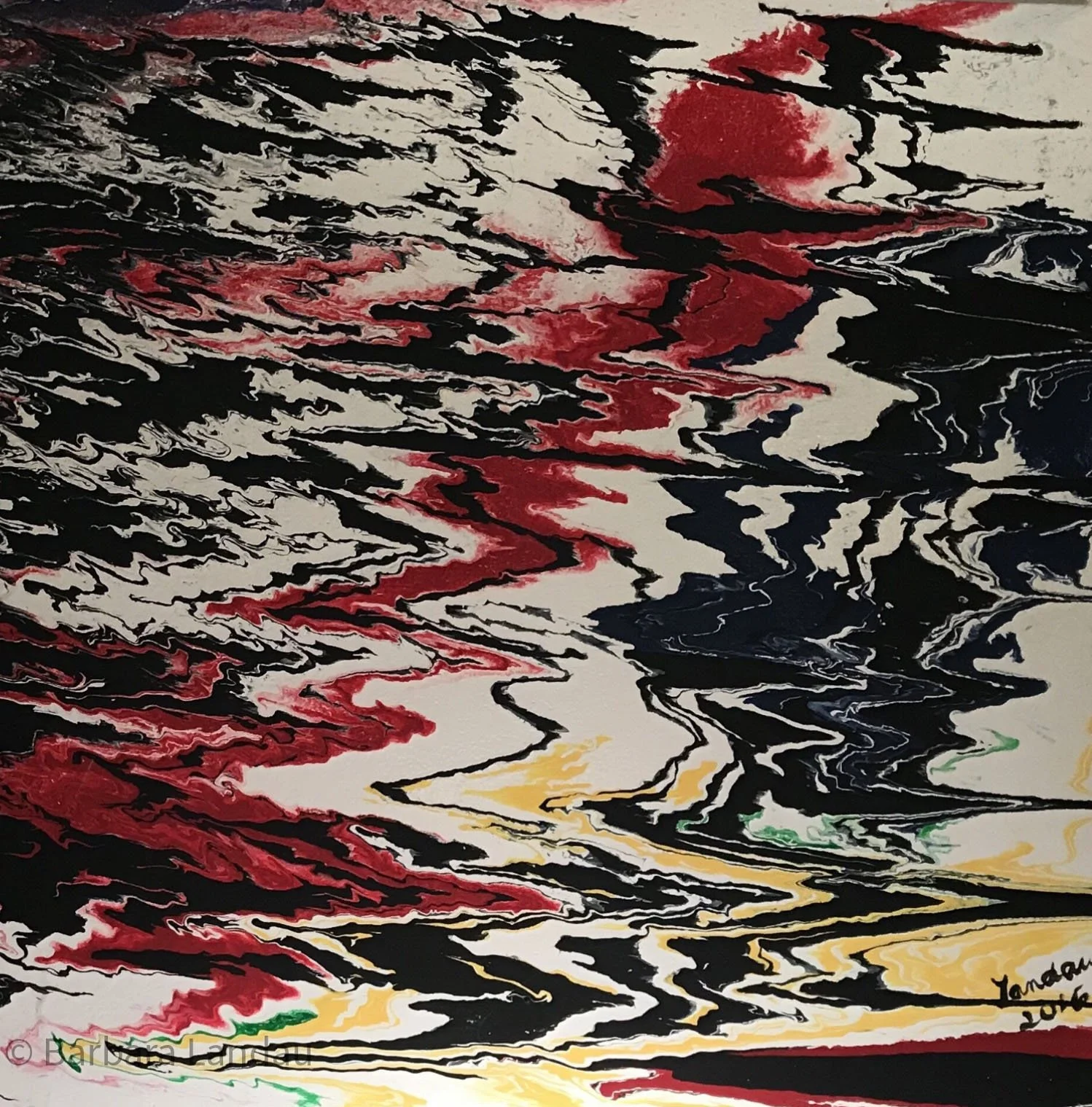 On Fire ©️ 2016 Barbara Landau - 36" x 36" x 1.5" - Acrylic, Mixed Media on Canvas