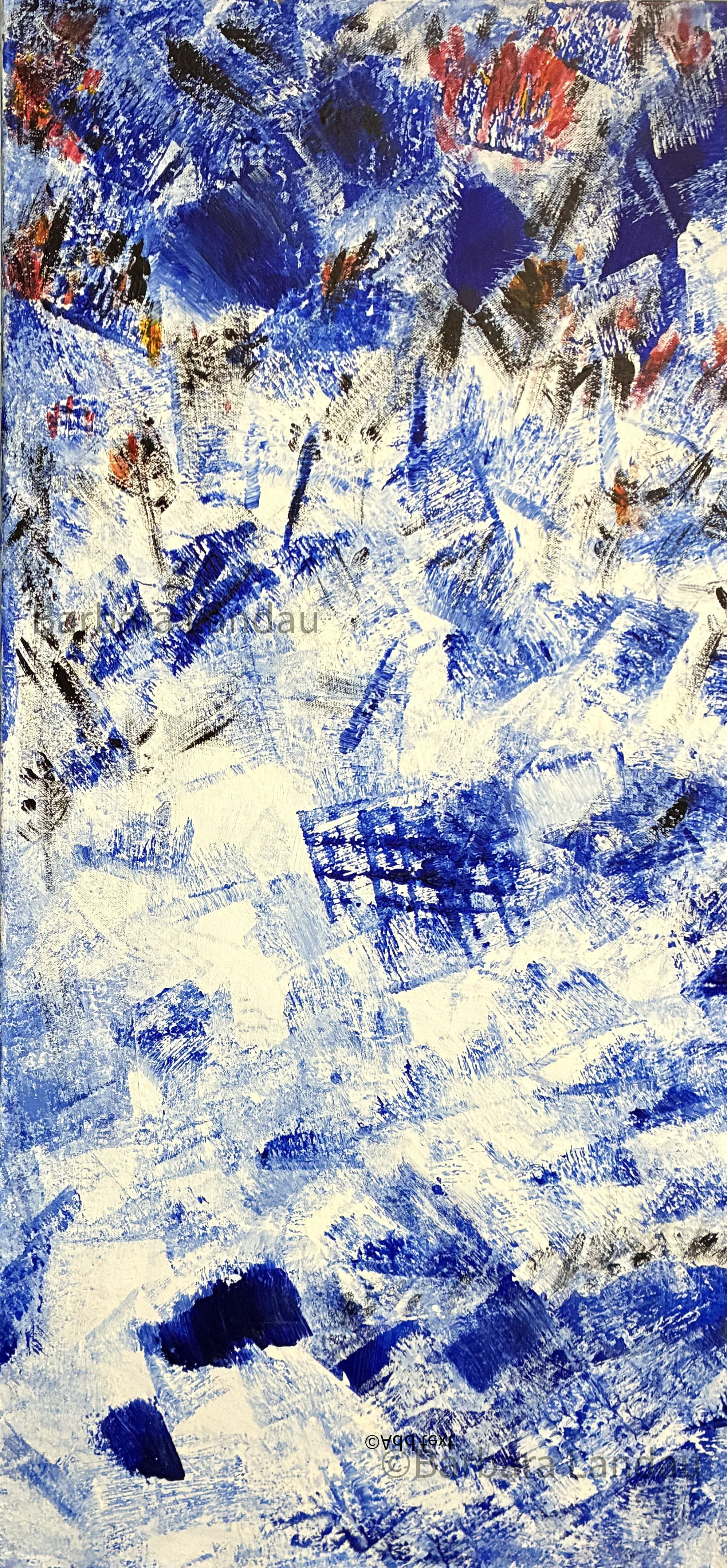 Warsaw Burning ©️2012 Barbara Landau - Acrylic on Canvas - 36" x 18" x .75