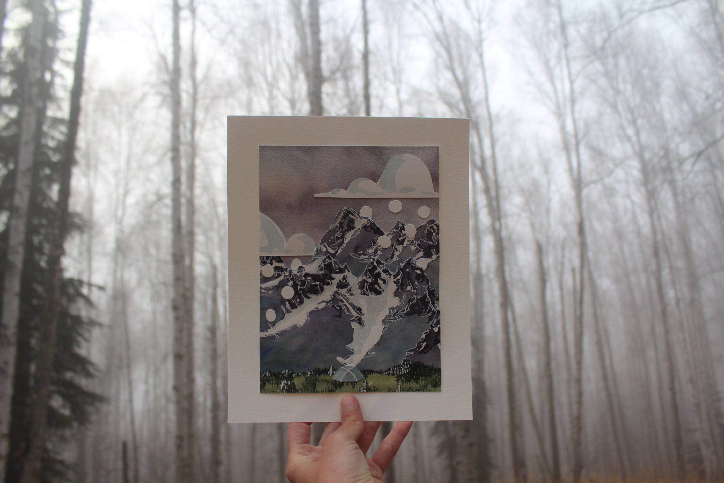 "Camp Snowball" | 8x10" | watercolor collage on paper | 2020
