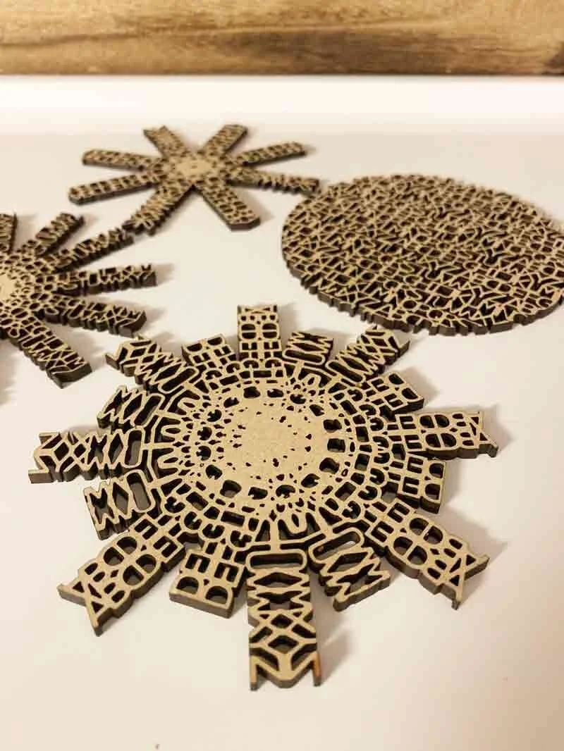Typography Snowflake Ornaments