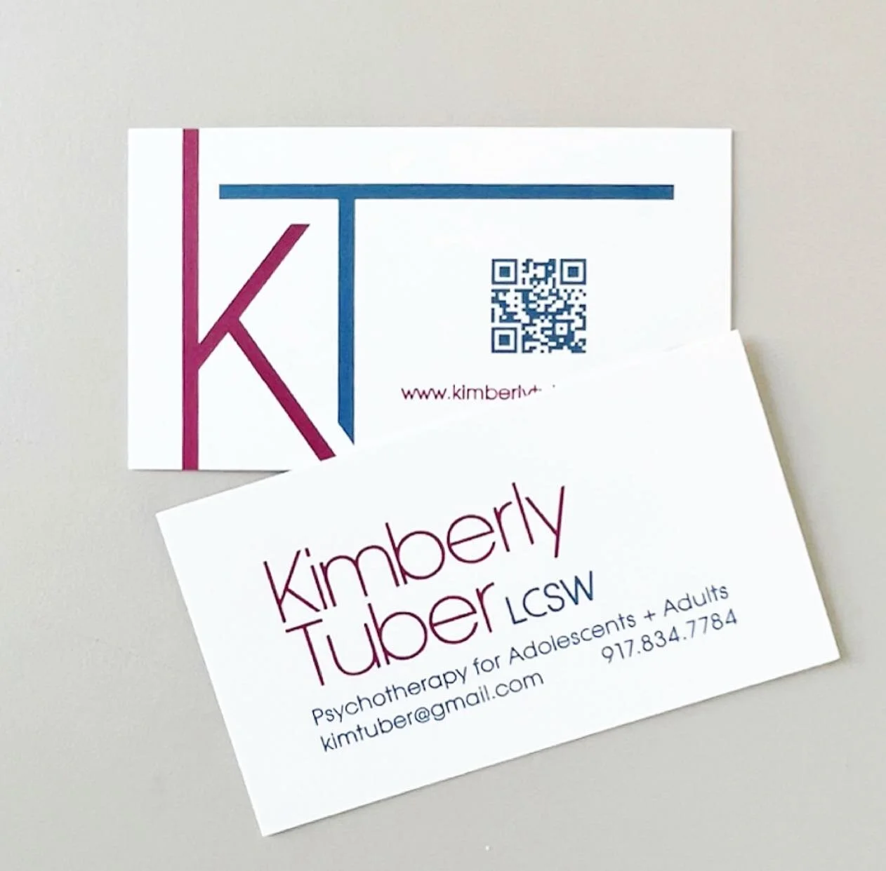 Business Cards + Stationery. 

Logo + Brand Design for Kimberly Tuber, LCSW 
Psychotherapy for Adolescents + Adults

http://www.KimberlyTuberlcsw.com

Designed by @robynmillerdesign 
#robynmillerdesign

#brandidentity #branddesign #logodesign #psycho