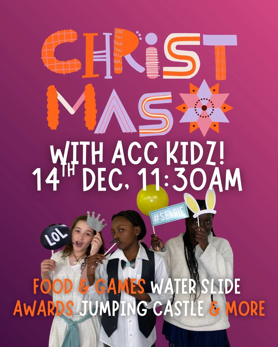 CHURCH WIDE CHRISTMAS! 
This Sunday 14th December.
🎄10am Service with music and Christmas message.
🎄Mega Morning Tea, inflatables for kids, fairy floss and more.
AND...
🎁11:30am Kidz Christmas Party! 
🎁Games, face painting, food and fun.
INVITE y