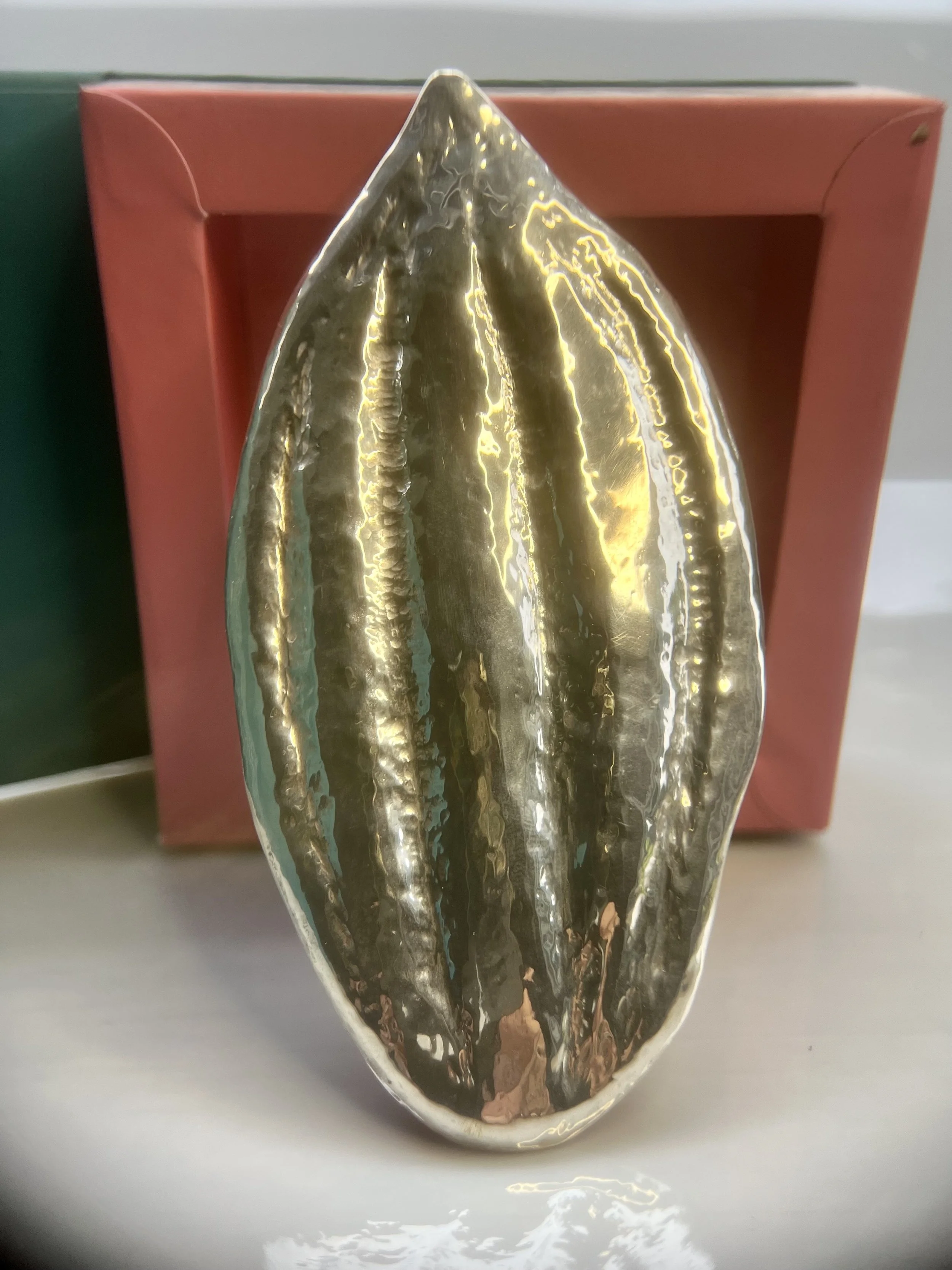 Custom Brooch in Sterling: Cocoa Pod. Hand chasing and Repousse