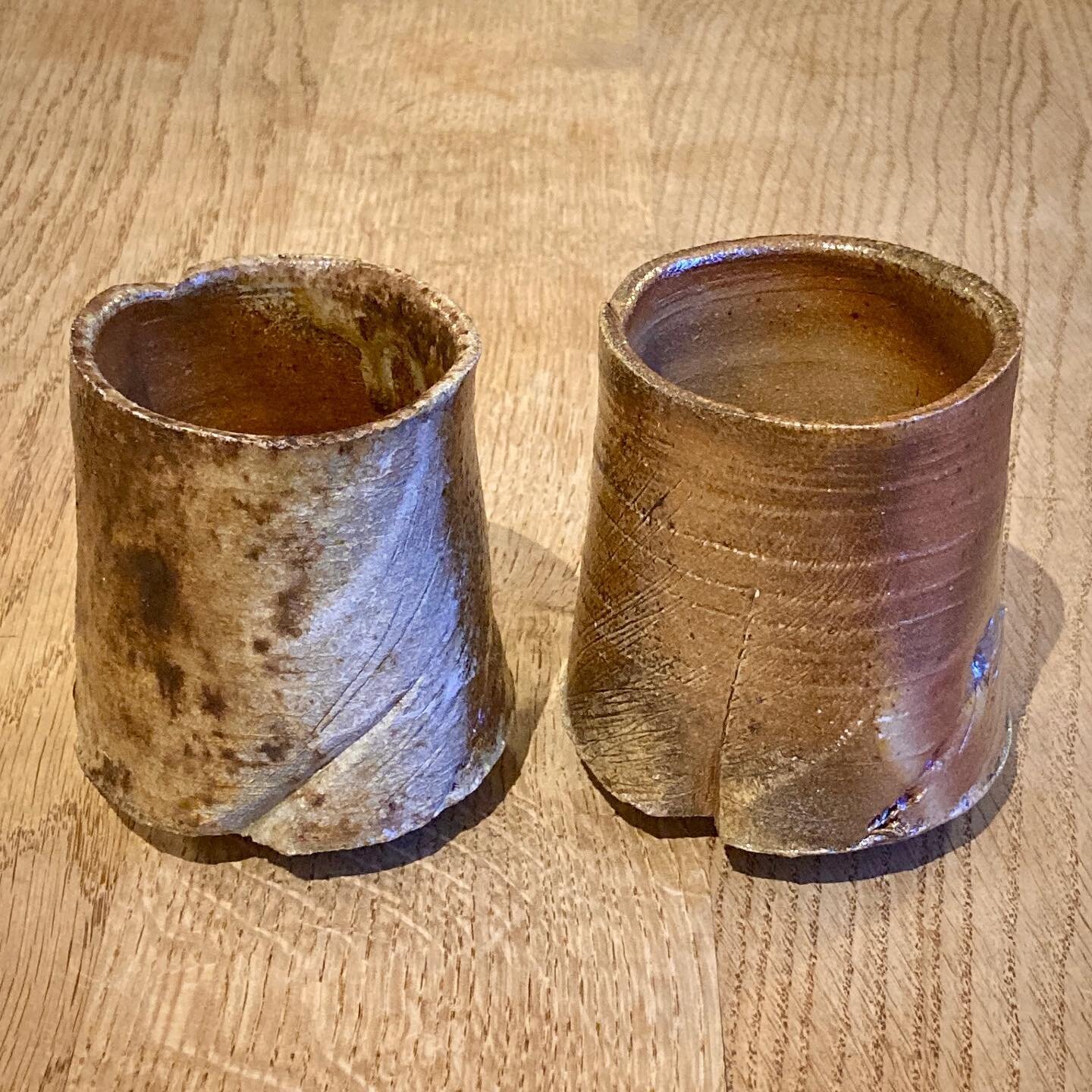 Not certain what this form is; a beaker? a vase? But the surfaces tell a dozen different stories, and they are as close in size and shape as I think I&rsquo;ve thrown any two things for a very long time!
.
Currently they sit, as a pair, on a shelf wh