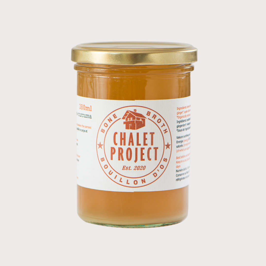 Bouillon d'os poulet gingembre et curcuma bio (dès 4 bocaux de 380ml)