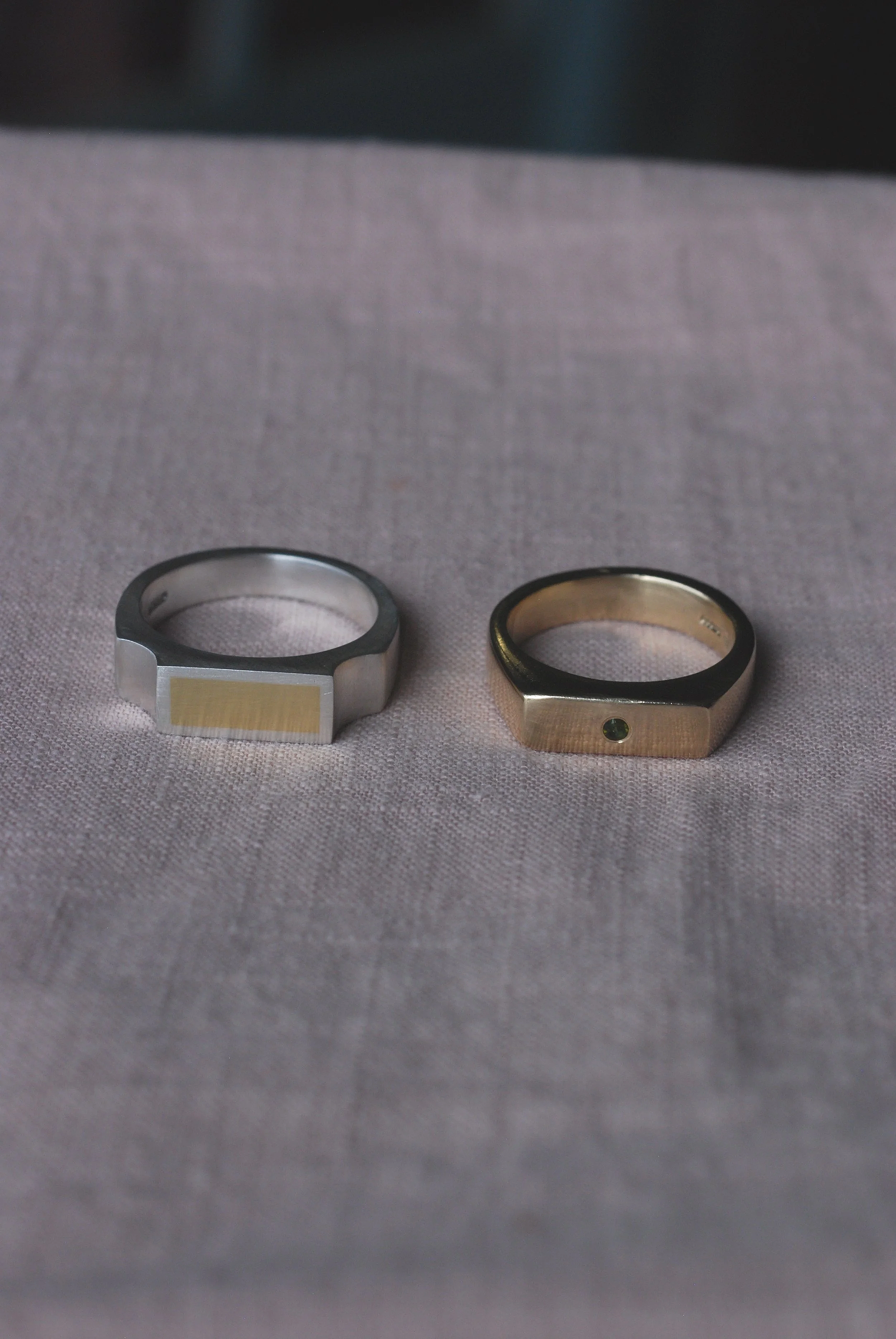 Silver and 9ct gold inlay wedding band , 9ct gold and Tourmaline wedding band 