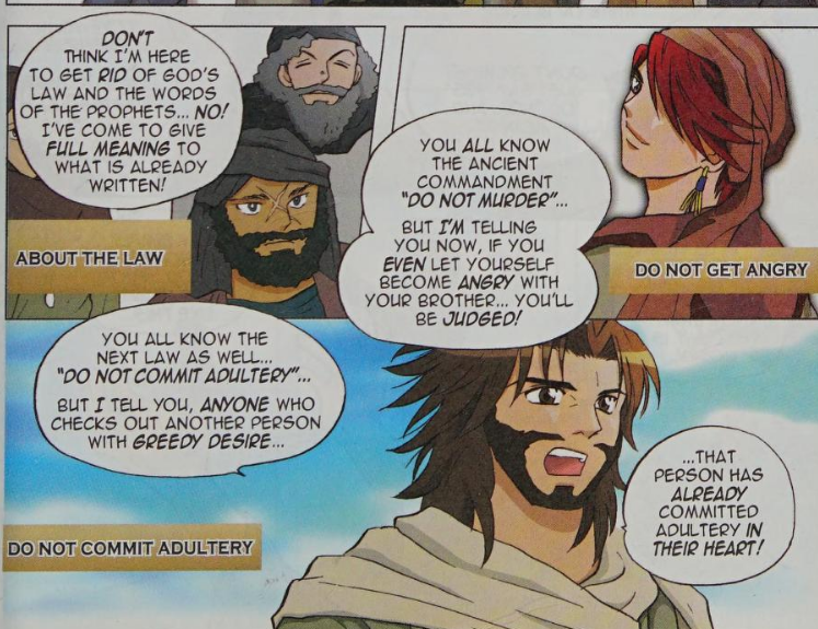 A page of "Manga Messiah" with Jesus teaching a lesson to his disciples. Including a not very hot Judas.