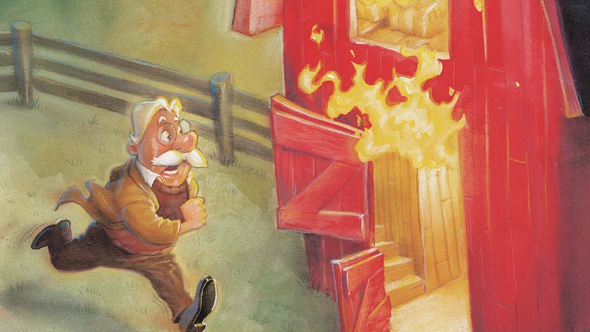 Whit rushes into a burning barn.