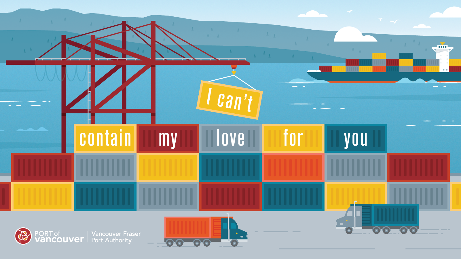 Custom illustration for Port of Vancouver by freelance illustrator Cheryl Loh.