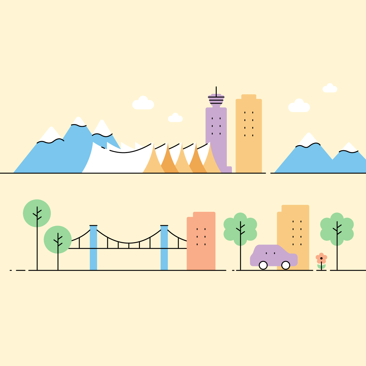 Custom brand illustrations for Poparide, created by Vancouver illustrator Cheryl Loh.