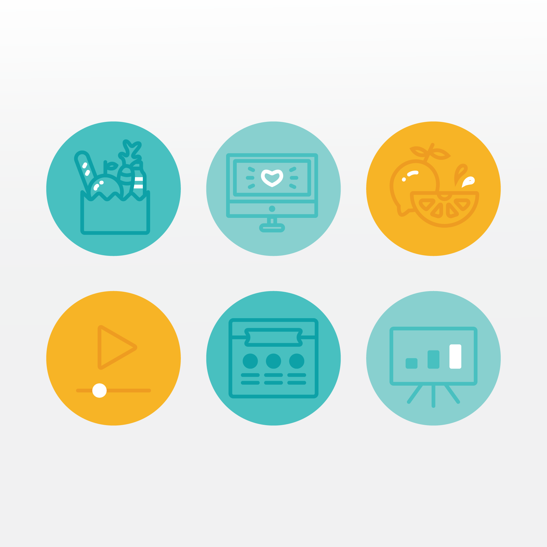 Custom icons for various clients by freelance graphic designer Cheryl Loh