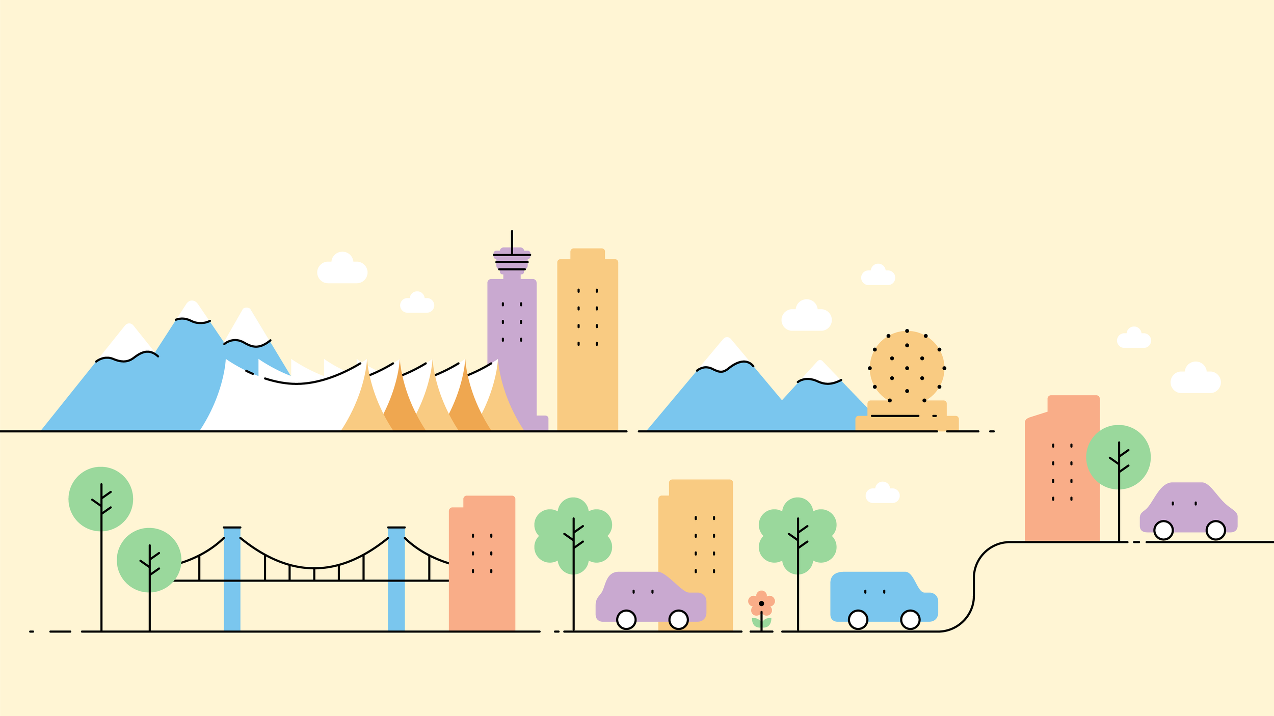 Canadian landscape illustrations for Poparide's marketing materials | Cheryl Loh | Freelance graphic designer and illustrator